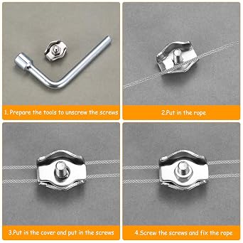 25 PcsWire Clamps, Wire Rope Clamps, 1/8 Inch M3 Wire Rope Clips Single Bolt Thimbles, 304 Stainless Steel Cable Clamps Cable Clips for Guy Line Clothesline Fence Awning Fixed Tensioner + Hex Wrench
