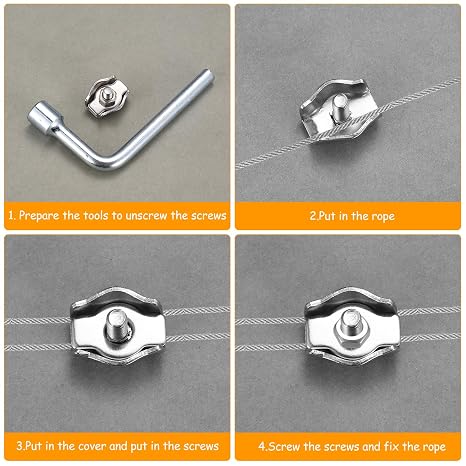 25 PcsWire Clamps, Wire Rope Clamps, 1/8 Inch M3 Wire Rope Clips Single Bolt Thimbles, 304 Stainless Steel Cable Clamps Cable Clips for Guy Line Clothesline Fence Awning Fixed Tensioner + Hex Wrench
