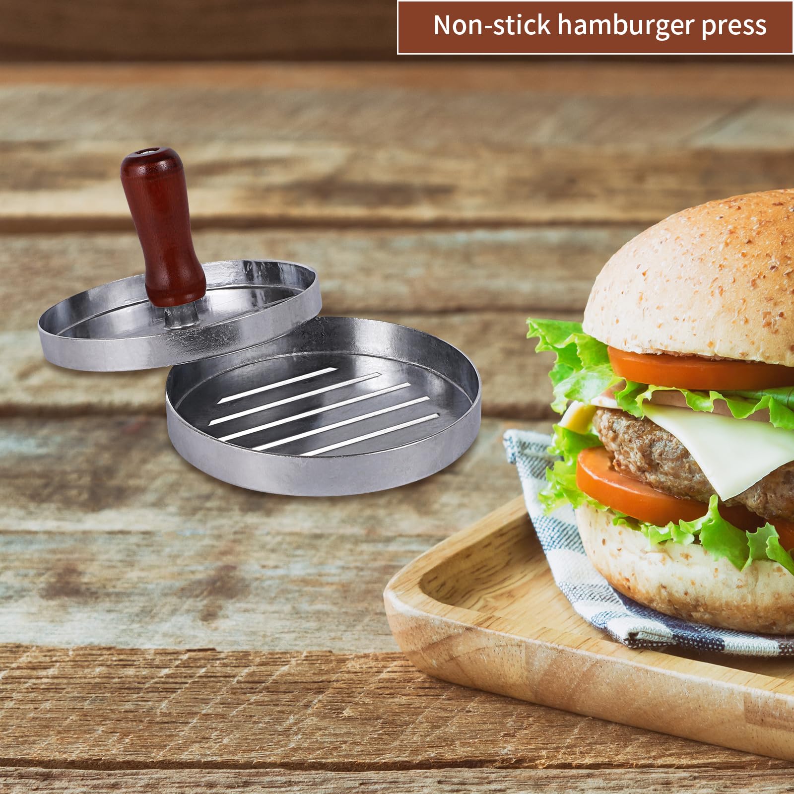 Prasa do hamburgerów, nieprzywierająca prasa do hamburgerów, prasa do hamburgerów, z aluminium, do grilla, hamburgerów, Ø 11,5 cm