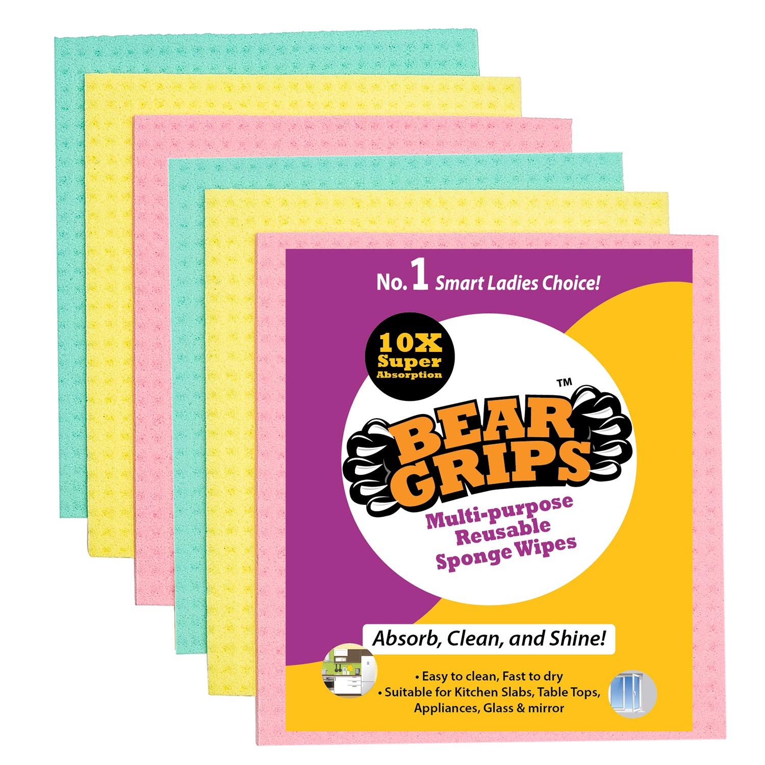 Bear Grips Kitchen and Home Cleaning (Multicrangi) Reteable and wash spongy wipes with super absorbing biodegradable cellulose content – pack of 6 Bear Grips Kitchen and Home Cleaning (Multicrangi) Reteable and wash spongy wipes with super absorbing biodegradable cellulose content – pack of 6