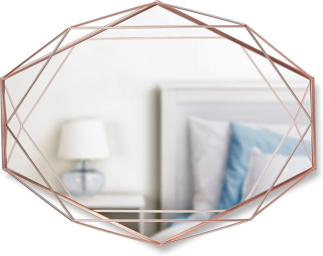 Umbra Prisma Modern Geometric Shaped Oval Mirror Wall Decor for Bedroom, Bathroom, Living, Dining Room, 22x17In, Copper