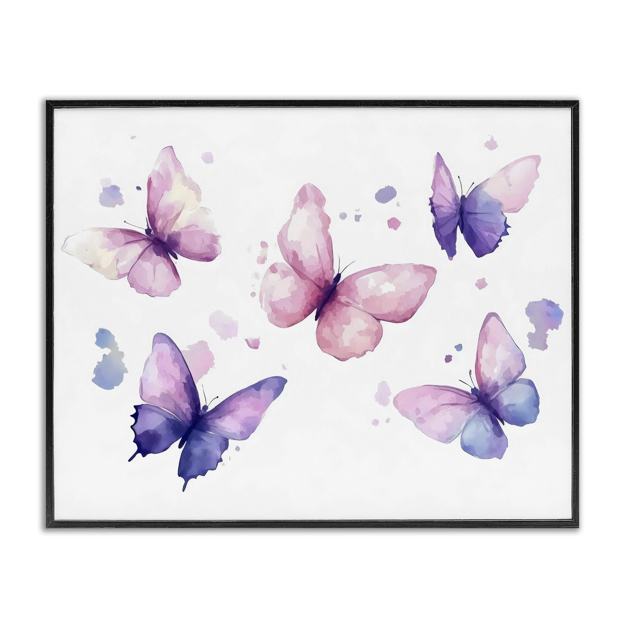 Tableau papillons bleus et roses Stupell Industries cadre noir 35x27 cm