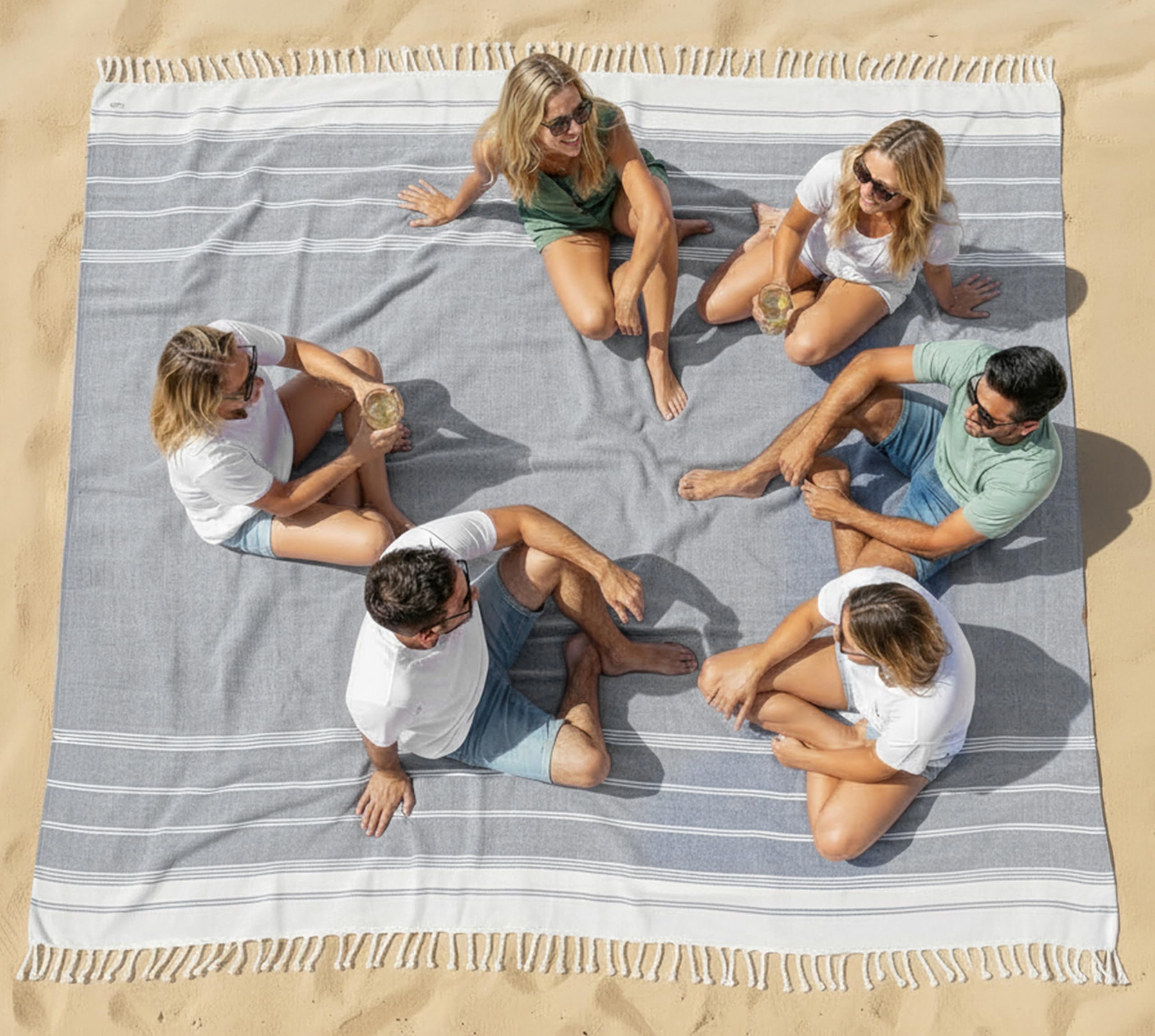 LANE LINEN Big Beach Blanket XL – Turkish Cotton Oversized Quick Dry Towel – XXL Sand Free 208x208 cm Towel for Camping, Travel, Beach, and Picnic Essentials - Navy Blazer