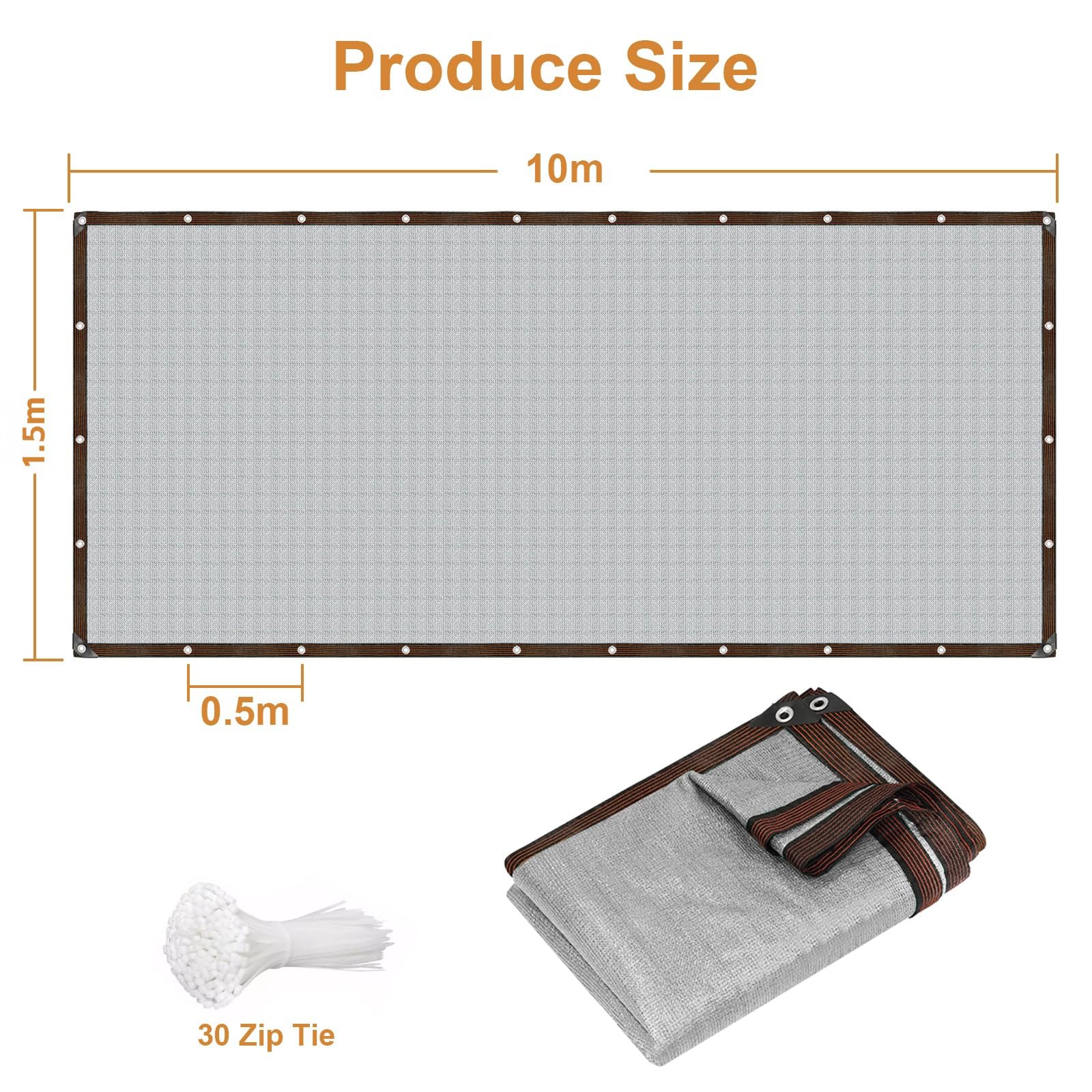 Recinzione frangivista da giardino, recinzione per la privacy, balcone, 85% HDPE, rete ombreggiante per esterni, resistente agli strappi, con fori e fascette, colore grigio