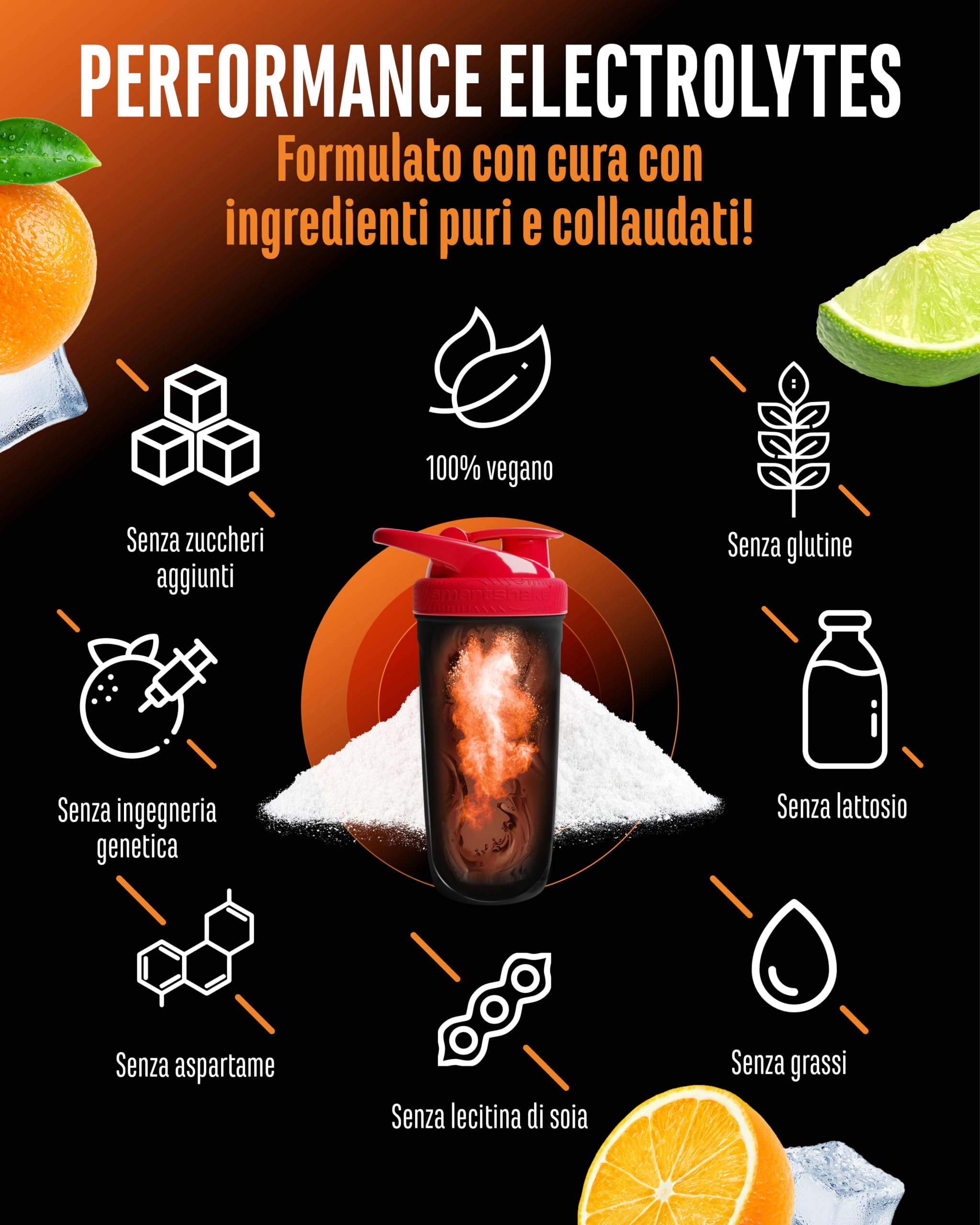 Performance Electrolytes - 400 g (20 Porzioni) - Advanced Hydration Matrix con Sodio, Potassio, Magnesio, Calcio e Cloruro - con Citrullina e Taurina - Senza Zucchero - Vegano - Gusto Arancia Lime