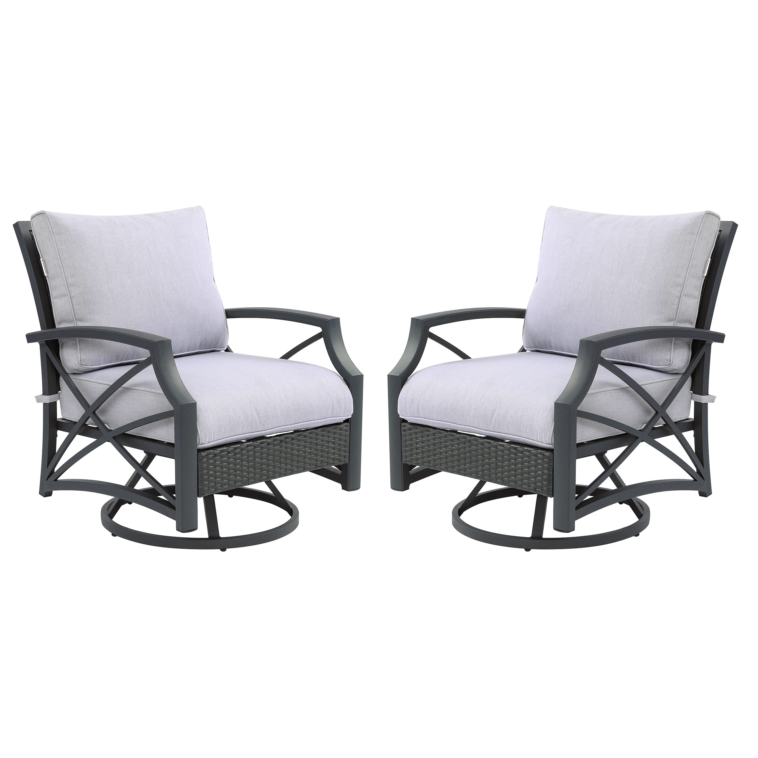 Kinger Home Swivel Patio Chairs, Set of 2 Rattan Wicker Outdoor Swivel Chairs with Thick Removable Cushion, All Weather Rust Free Patio Dining Chairs Set