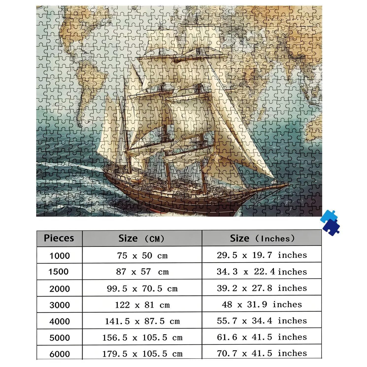 Mapa Bote Puzzle 3000 Piezas Adultos, Rompecabezas con Letras en la Parte Posterior - Piezas Que Encajan Perfectamente, Reto de Concentración, Regalo para Mujer y Decoración Hogar, 122 x 81 cm w0-127