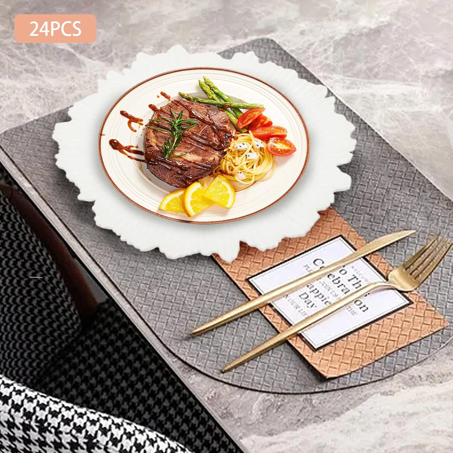 24pcs Charger Plates, 13 Inch Disposable Dinner Plates, Round Plastic Table Setting Decor, Underplates for Dinner, Bulk Disposable Charger Plates for Wedding Party Christmas Event (White)