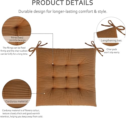 Miniatura 3 de ELFJOY Paquete de 4 cojines para sillas de comedor y cocina, de 18 pulgadas, cojines de asiento de pana gruesa y cálida, cómodos cojines para sillas