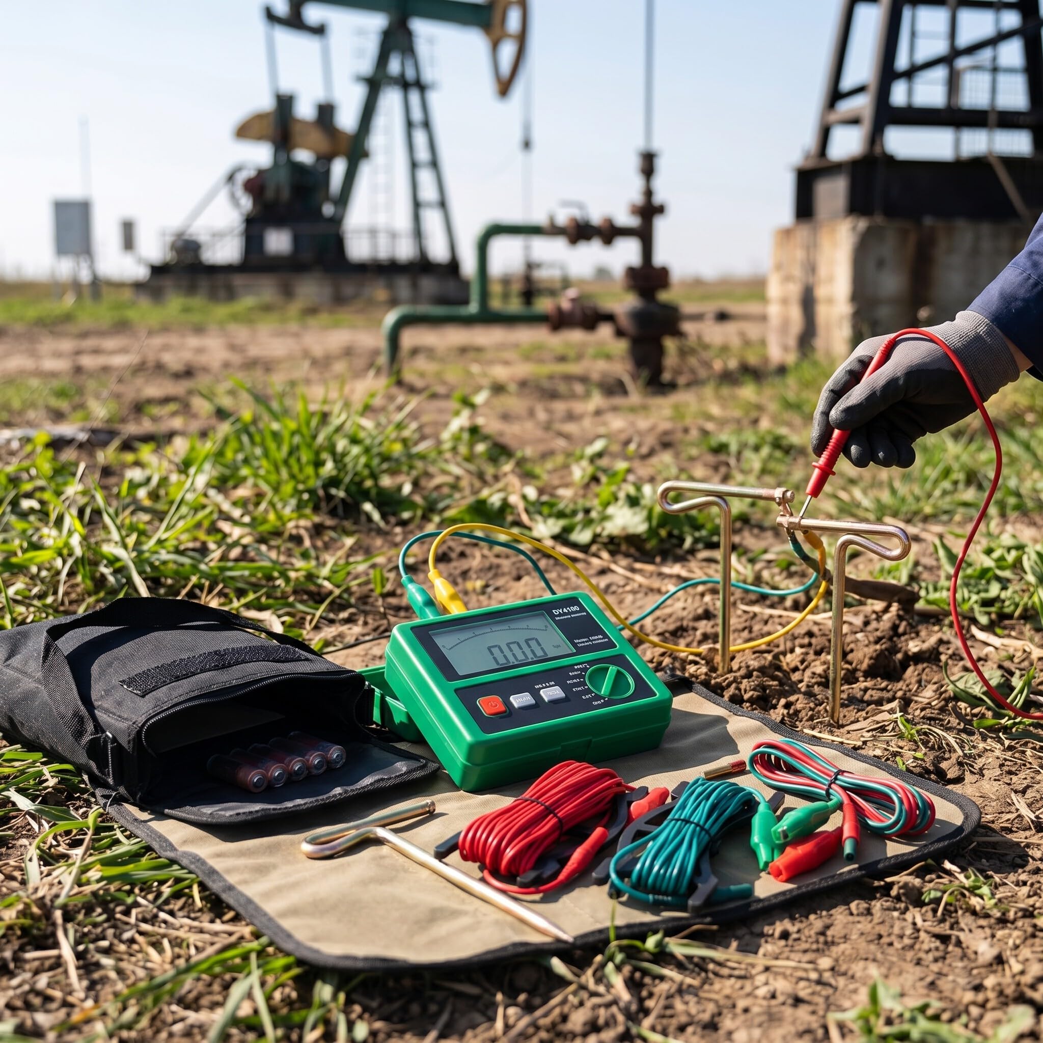 Bodenwiderstandsmessgerät Kit Ground Test Set Digitaler LCD-Display inklusive 3 Testkabel, Widerstandstester und Tasche – Profiwerkzeug für Sicherheitsprüfungen