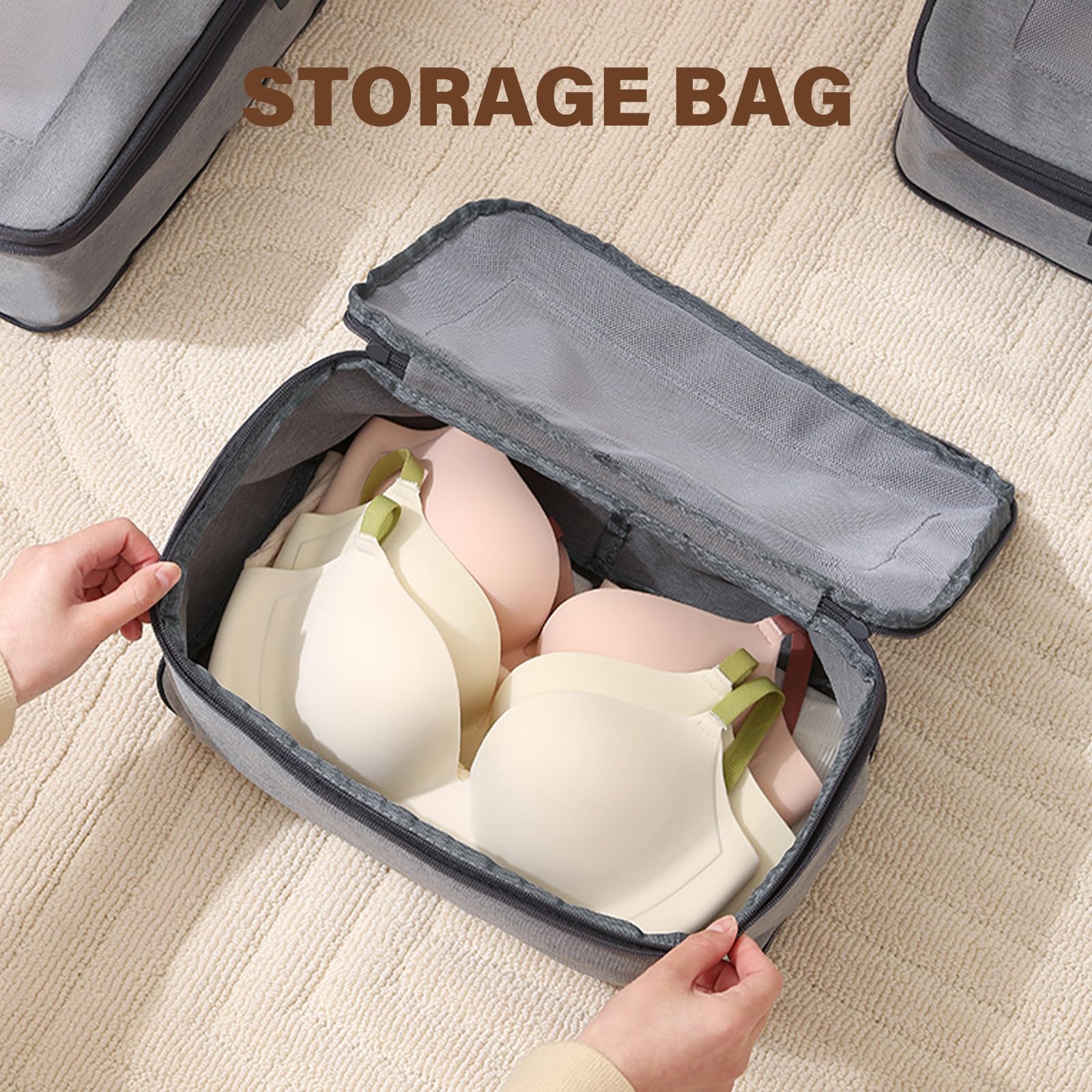 Set di 6 cubi da viaggio salvaspazio per bagagli, beige | Organizzatori per l'imballaggio efficiente di risparmio di spazio per le donne