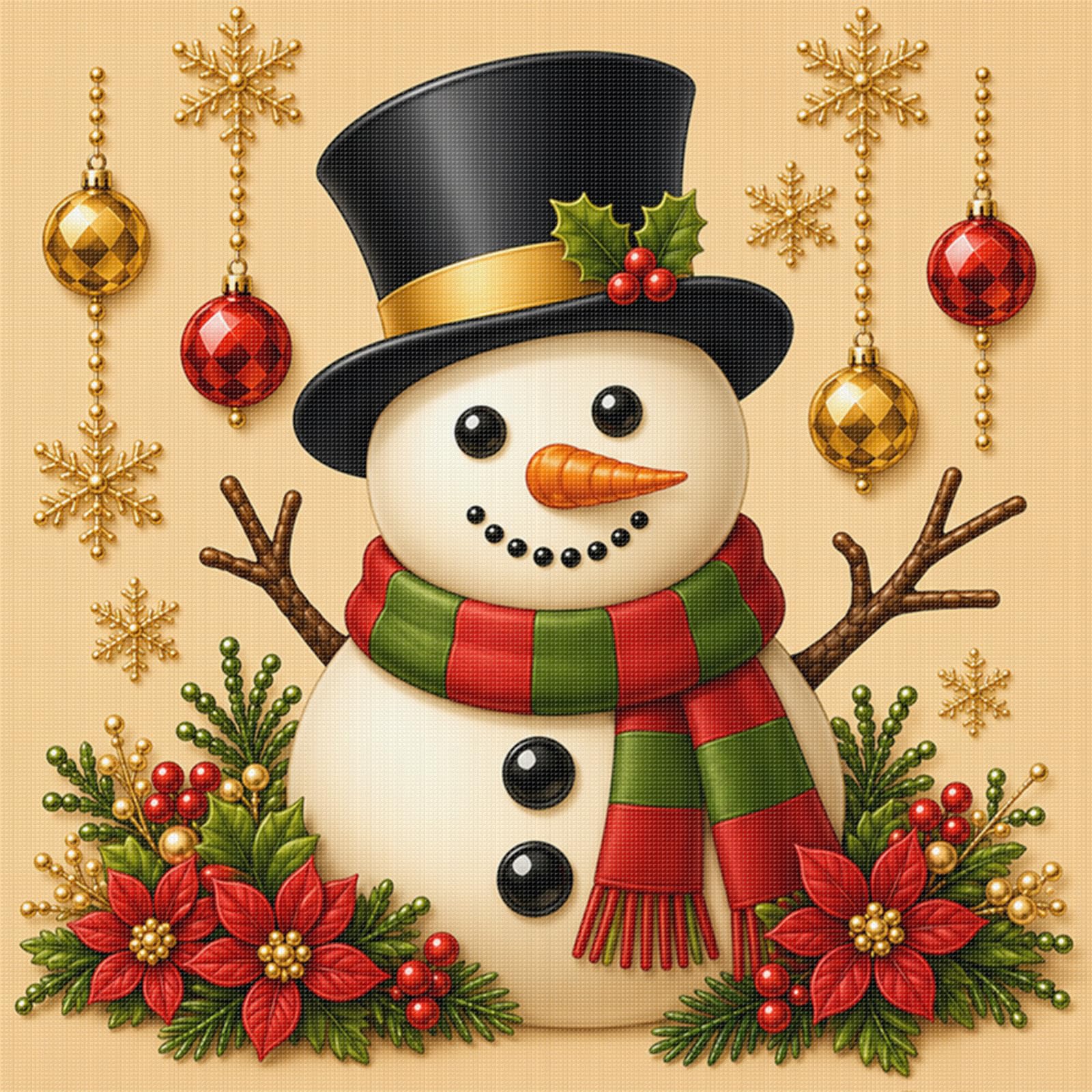 Snowman Festive Stamped Cross Stitch Christmas Kit 14Ct 2 Strand 30X30cm(Snowman Festive)