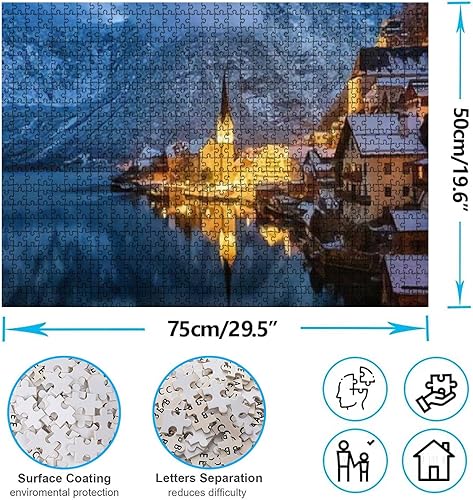 Miniatura 4 de Juego de rompecabezas de 1000 piezas  Vista de cerca del famoso pueblo de Hallstatt Austria durante el invierno, rompecabezas grandes coloridos,