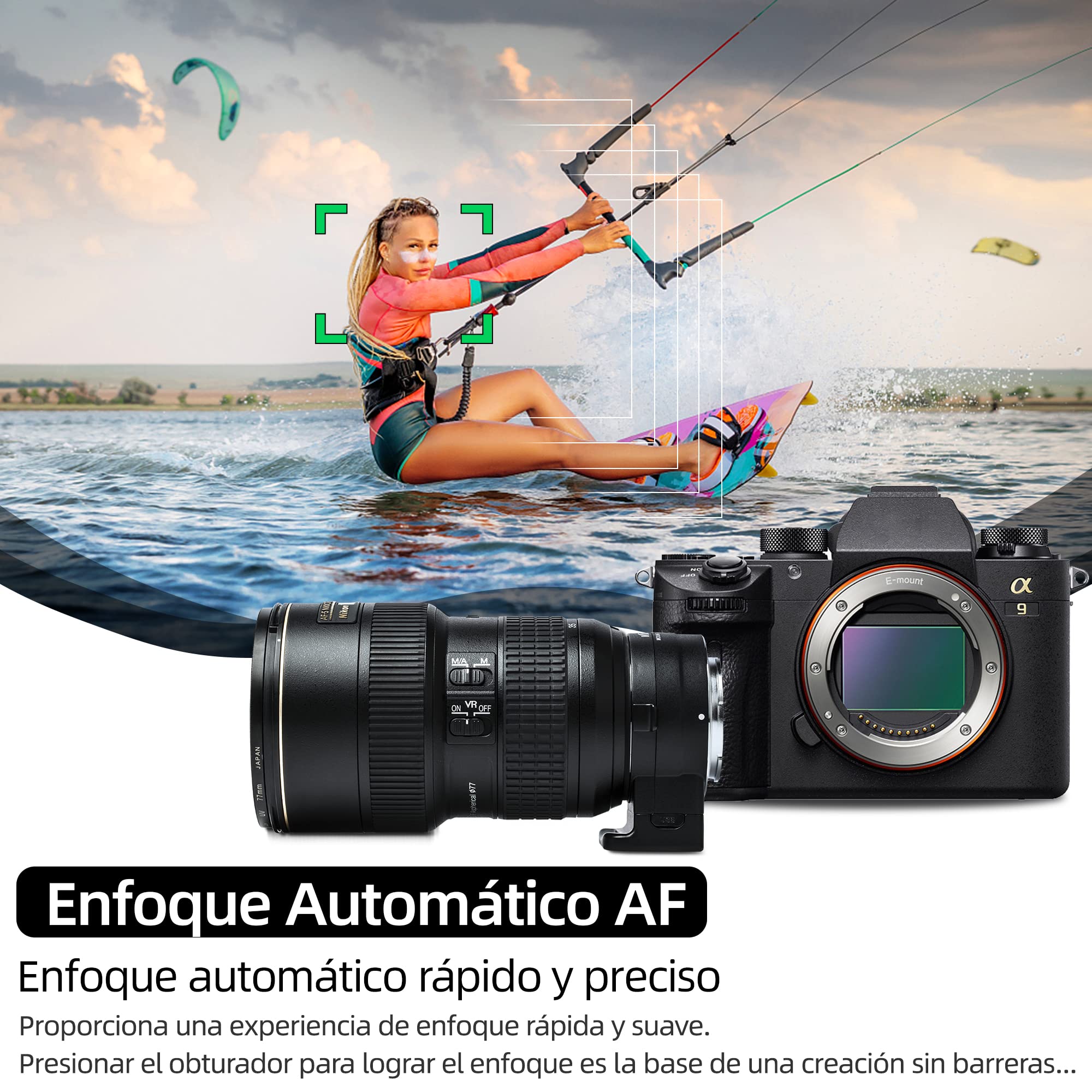 VILTROX NF-E1 Anillo Adaptador de Objetivo Enfoque automático Adaptador de Objetivos Lente para Nikon F Objetivo a Sony E Mount Cámara A9 A7RIII A7RII A7III A7II A6500 A6400 A6300
