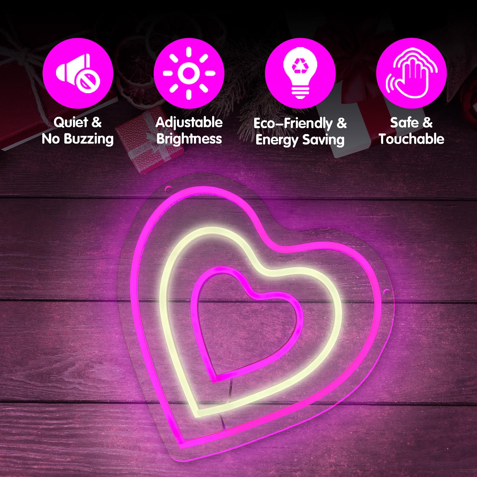 Heart Neon Sign, LED Neon Light Wall Signs for Room Decor,Bedroom Dorm Art Decoration,Light for Girl's Room Wedding Anniversary Valentines Day Birthday Party Home Décor