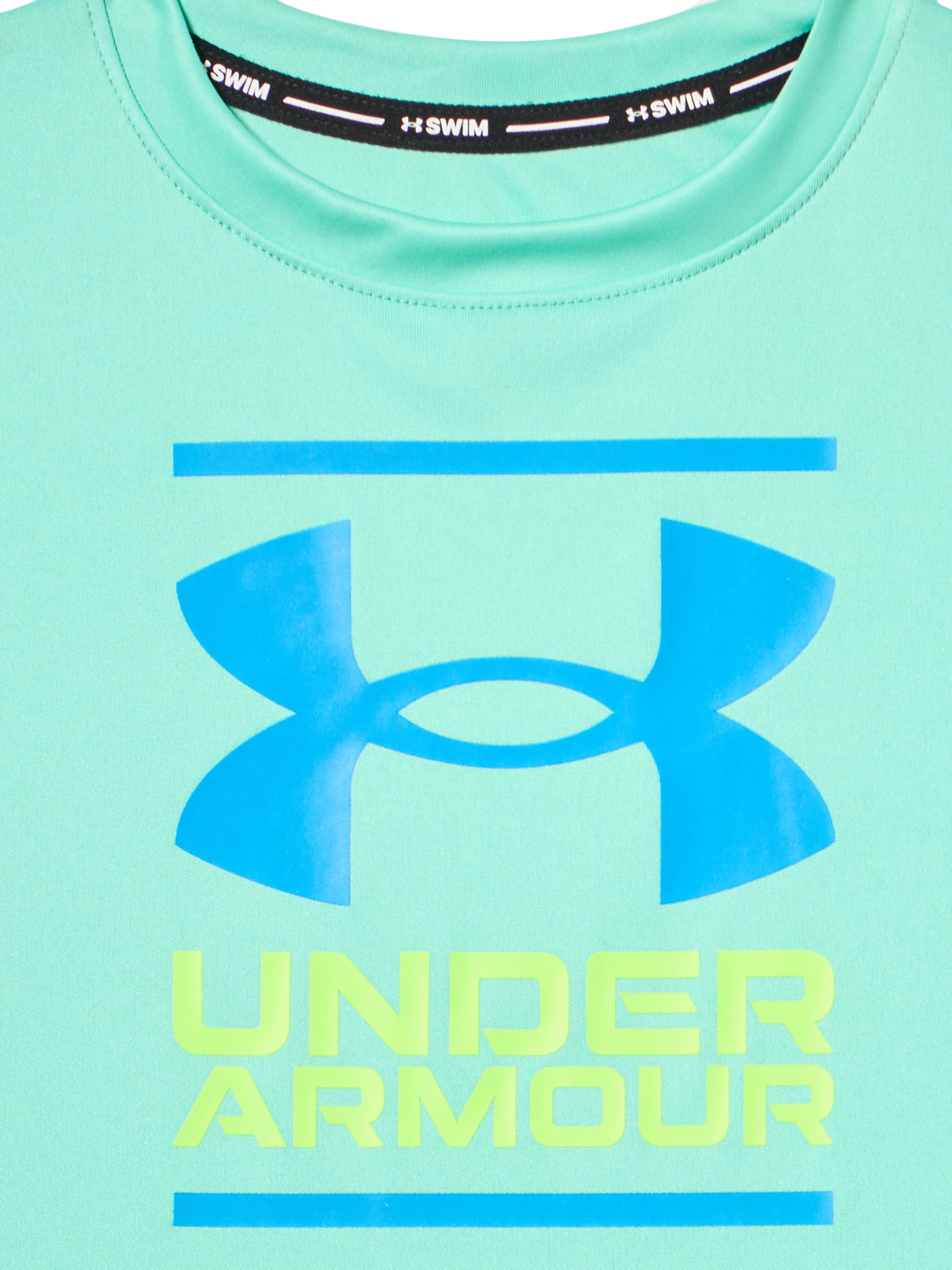 Under Armour Boys' Swim Volley Set, Sleeve Shirt & Matching Shorts, Lightweight & Breathable Rash Guard Set Bambini e ragazzi