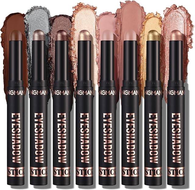 LANGMANNI 8Pcs Set cadeau de bâton de paupière, crème douce lisse avec la terre mate & Couleurs métalliques, imperméables & Longue durée, Beauté & Soins personnels Eye Shadow Stick pour maquillage quotidien & Occasions spéciales (#B)