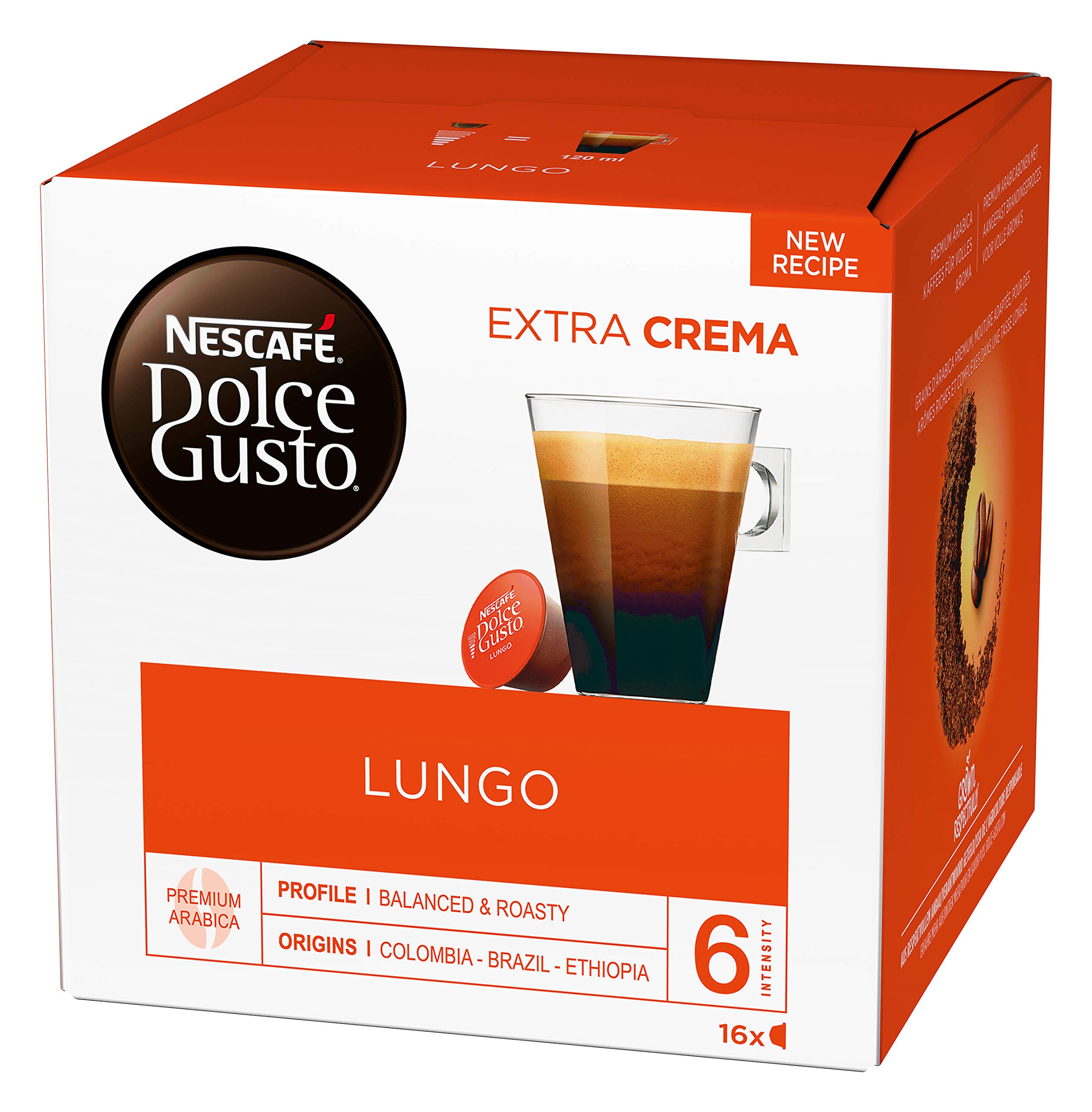 NESCAFÉ Dolce Gusto Lungo - Lote de 3 paquetes de 16 cápsulas de café (100% granos de arábica, crema fina y aroma potente, preparación rápida, cápsulas selladas con aromas)