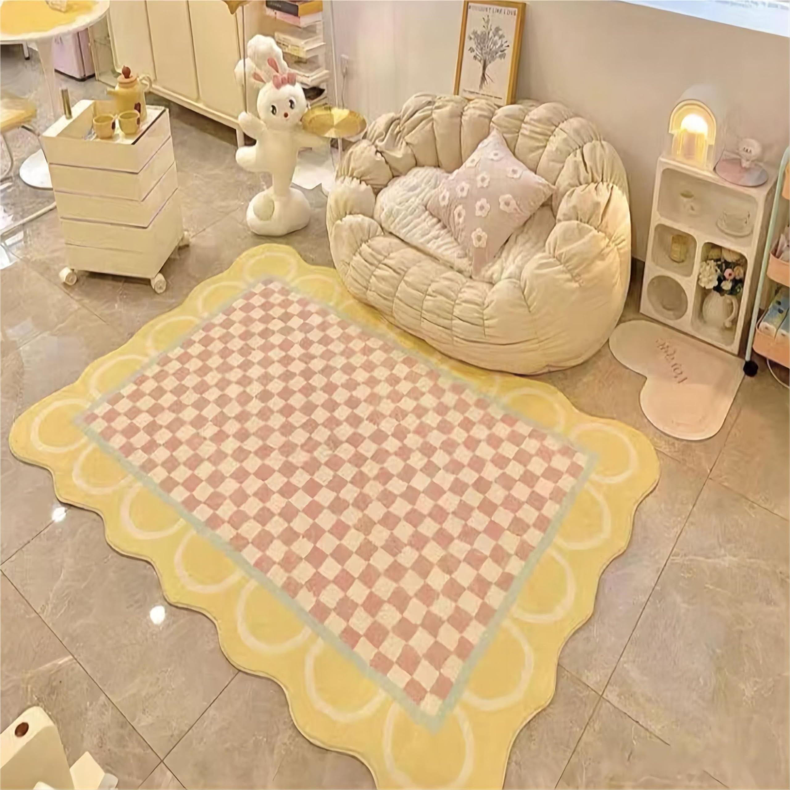 Houient Purple Irregular Area Rug,A Modern Simple Decorative Carpet Printed with Purple White Checkerboard Patterns, Large Area Non-Slip