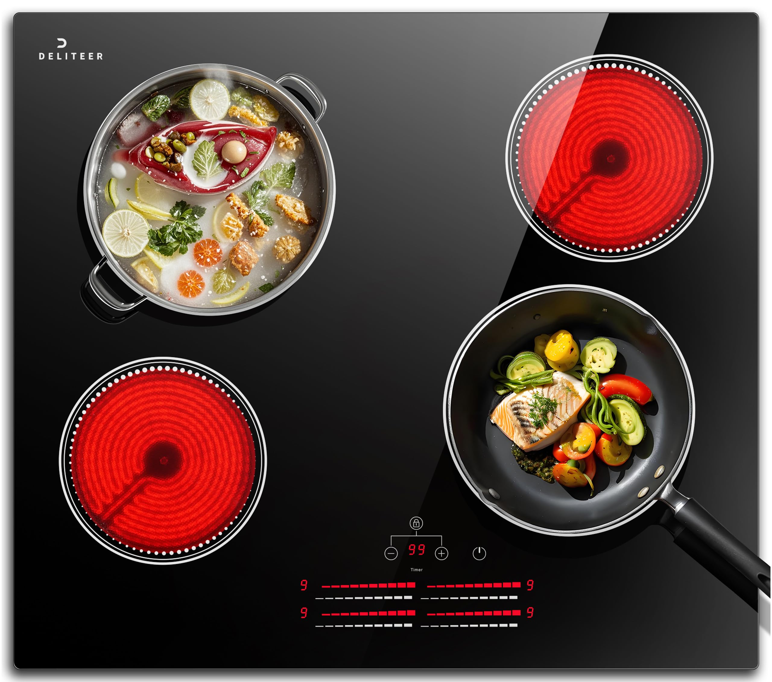 Plug-in Induction Hob White, Double Electric Induction Hob Built-in 30CM, Electric Cooktop 2 Ring, 2800W, 9 Power Levels, Safety Lock, Timer, Individual Touch Control, 230V — view 12