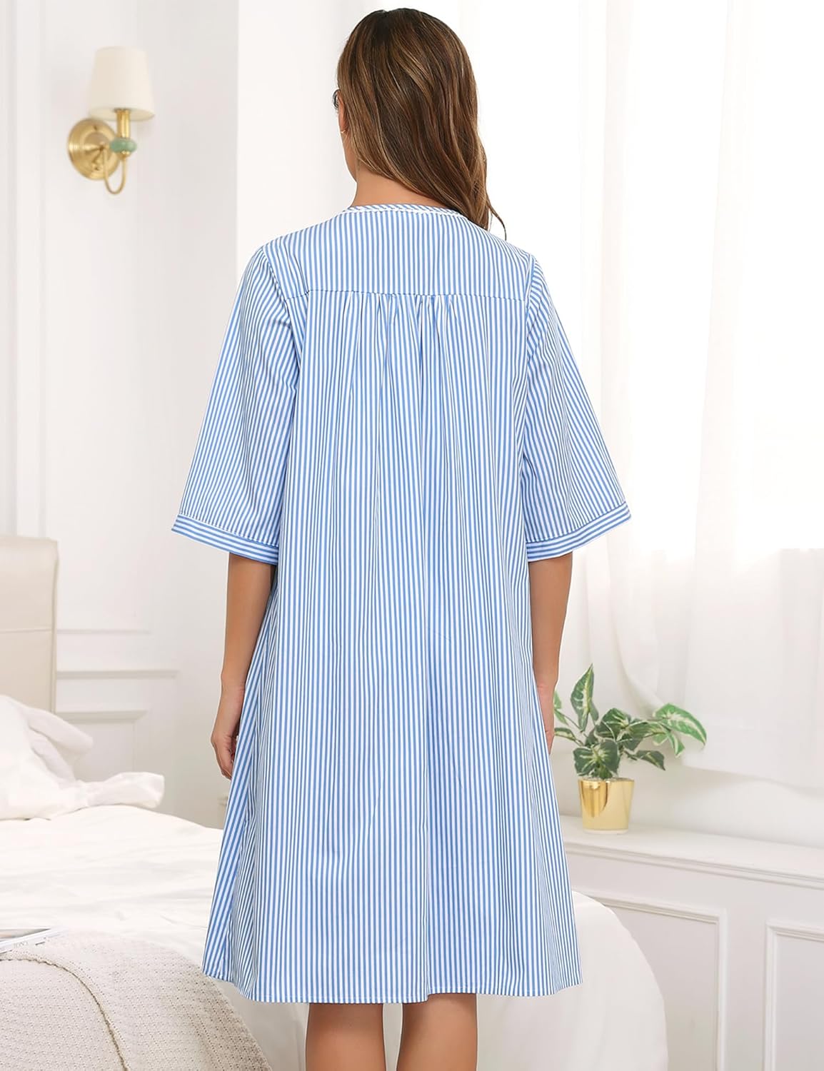 YOZLY Nightgowns for Women Cotton Snap Front Housecoat 3/4 Sleeve Housecoat with Pockets S-3XL - Image 7