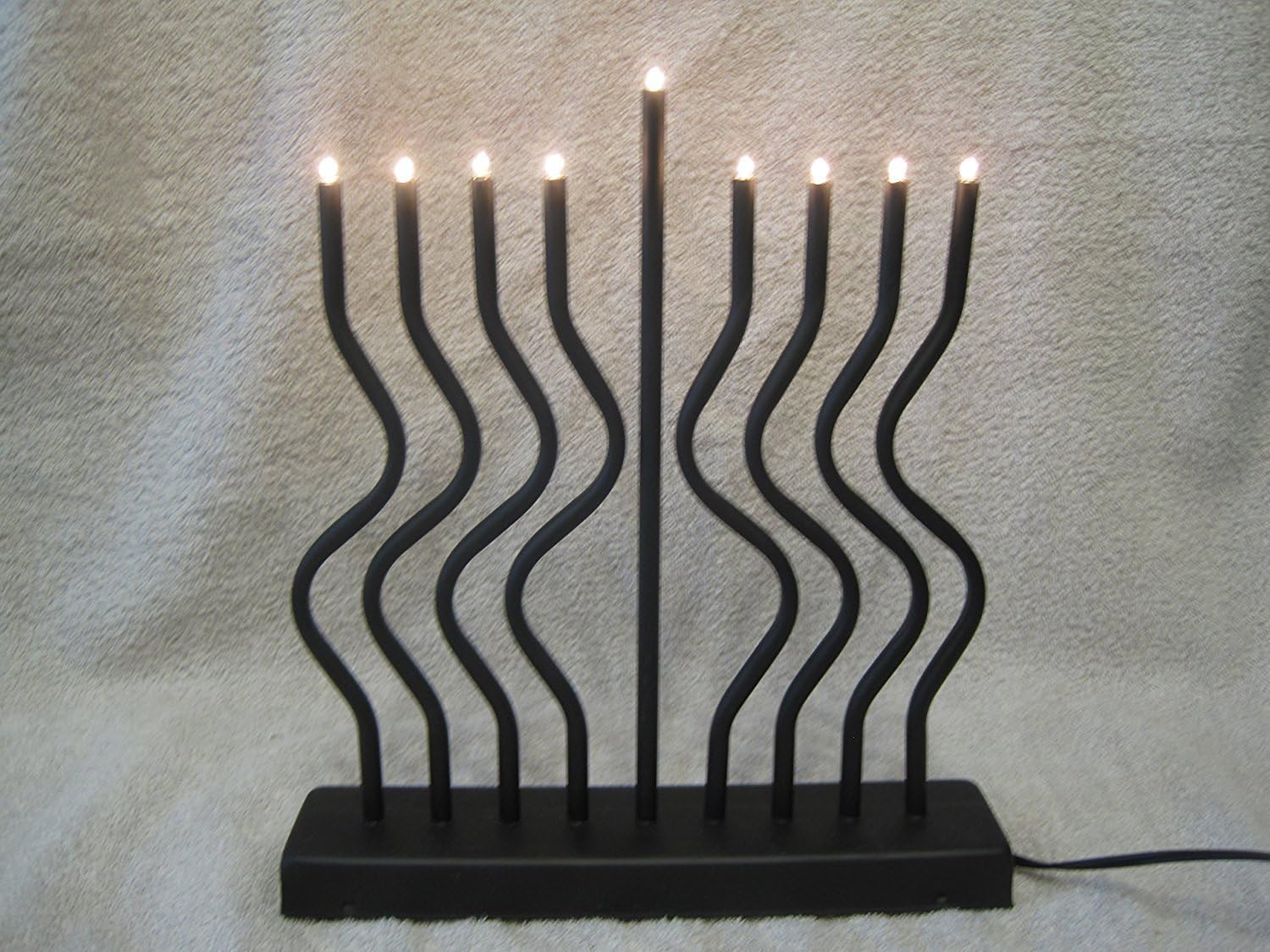 Need Judaica Electric Menorah with Low Volt Bulbs - Black Finish on All Metal Body