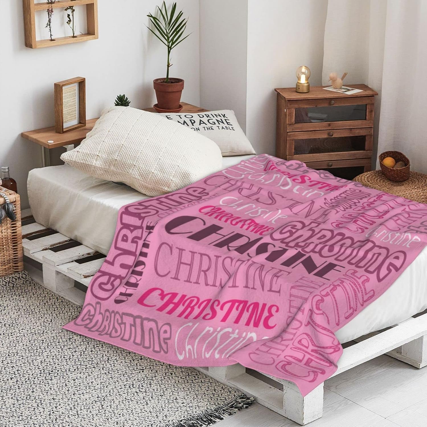 Personalized Name Blanket for Kids Custom Name Blanket Personalized Blanket with Name for Adults Kids Boys Girls Birthday Chirstmas Valentines Day(Baby Pink,50x60)