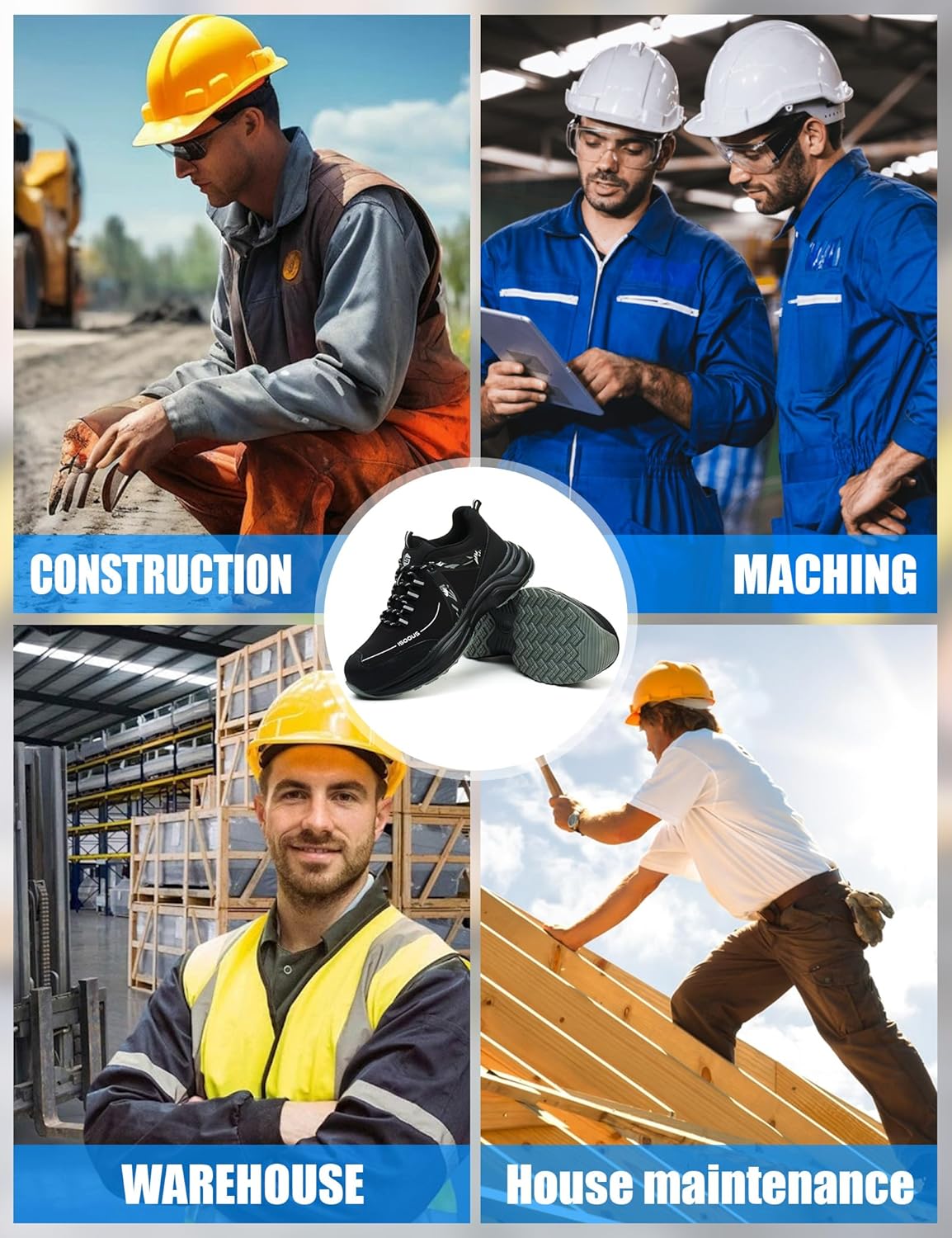 ISOOUS Steel Toe Shoes for Women Men Wide Waterproof Non Slip Work Sneakers Lightweight Breathable Safety Tennis Shoes Comfortable Construction Work Safety Puncture Proof Indestructible Work Shoes - Image 2
