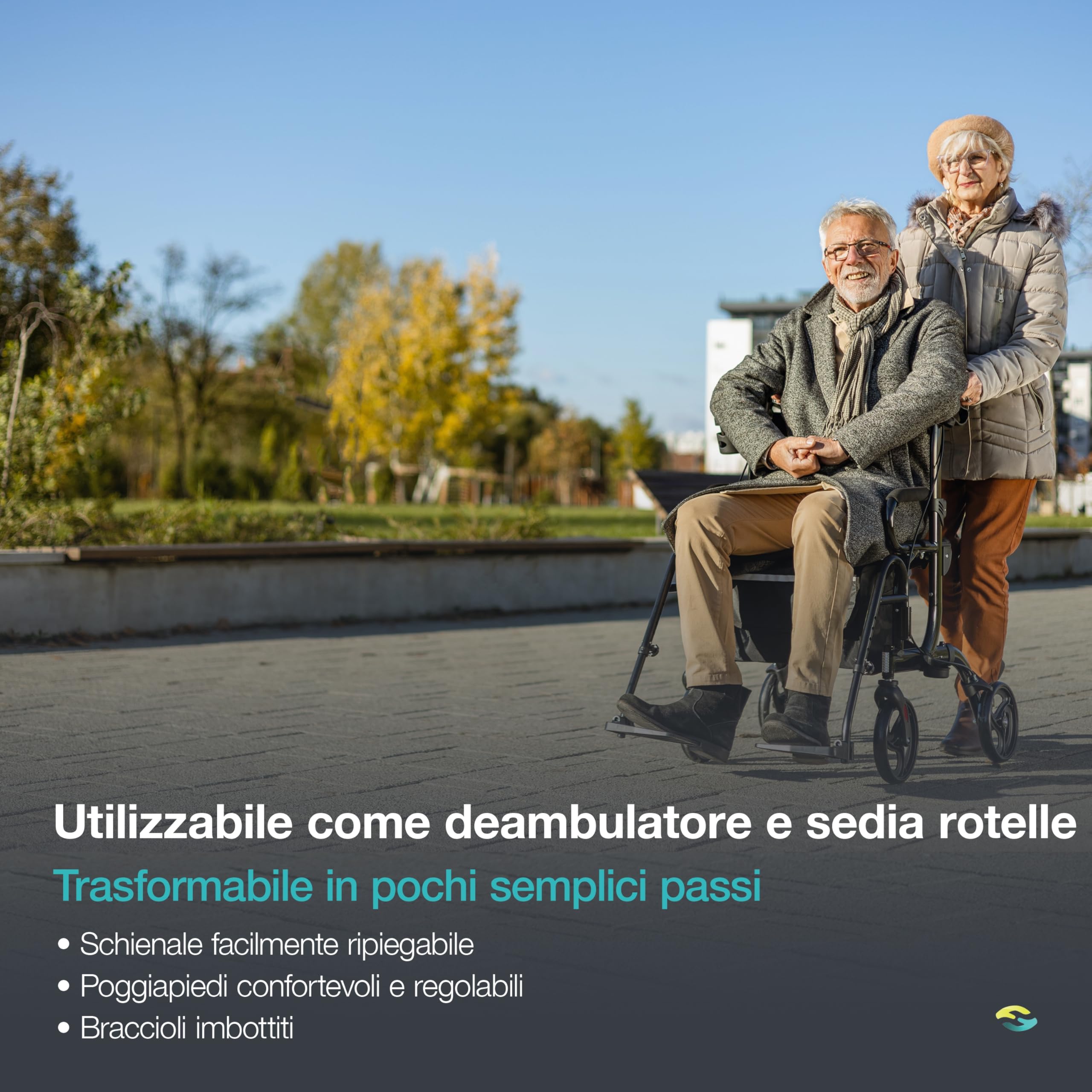 Helavo 2 in 1 deambulatore e sedia a rotelle in uno - Deambulatore pieghevole con poggiapiedi - Trasformabile in sedia da trasporto