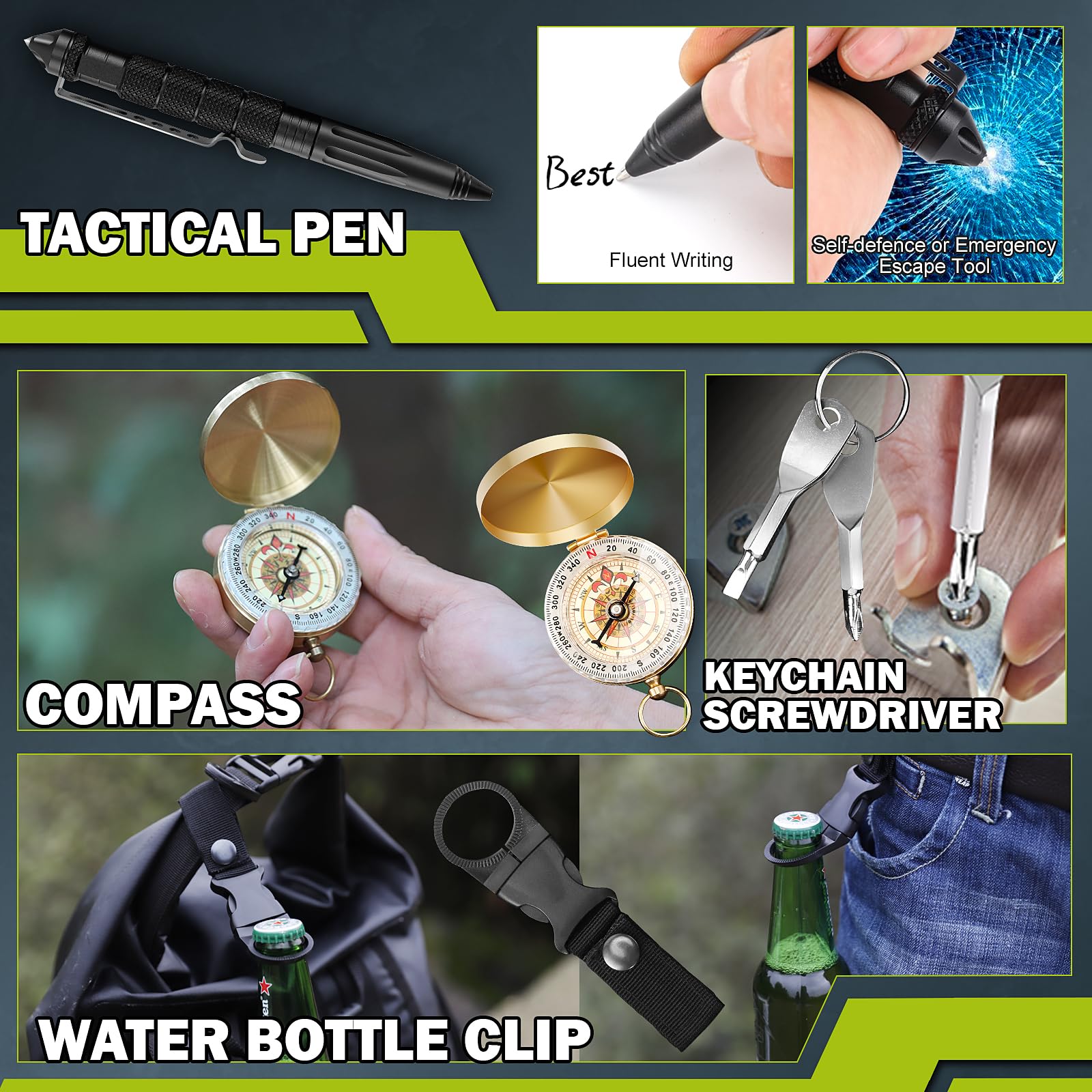 Kit di sopravvivenza 17 in 1, attrezzatura di sopravvivenza e forniture per adulti adolescenti, custodia di sopravvivenza, 2025, regalo di sorpresa per le vacanze di Natale, pesca, caccia, campeggio