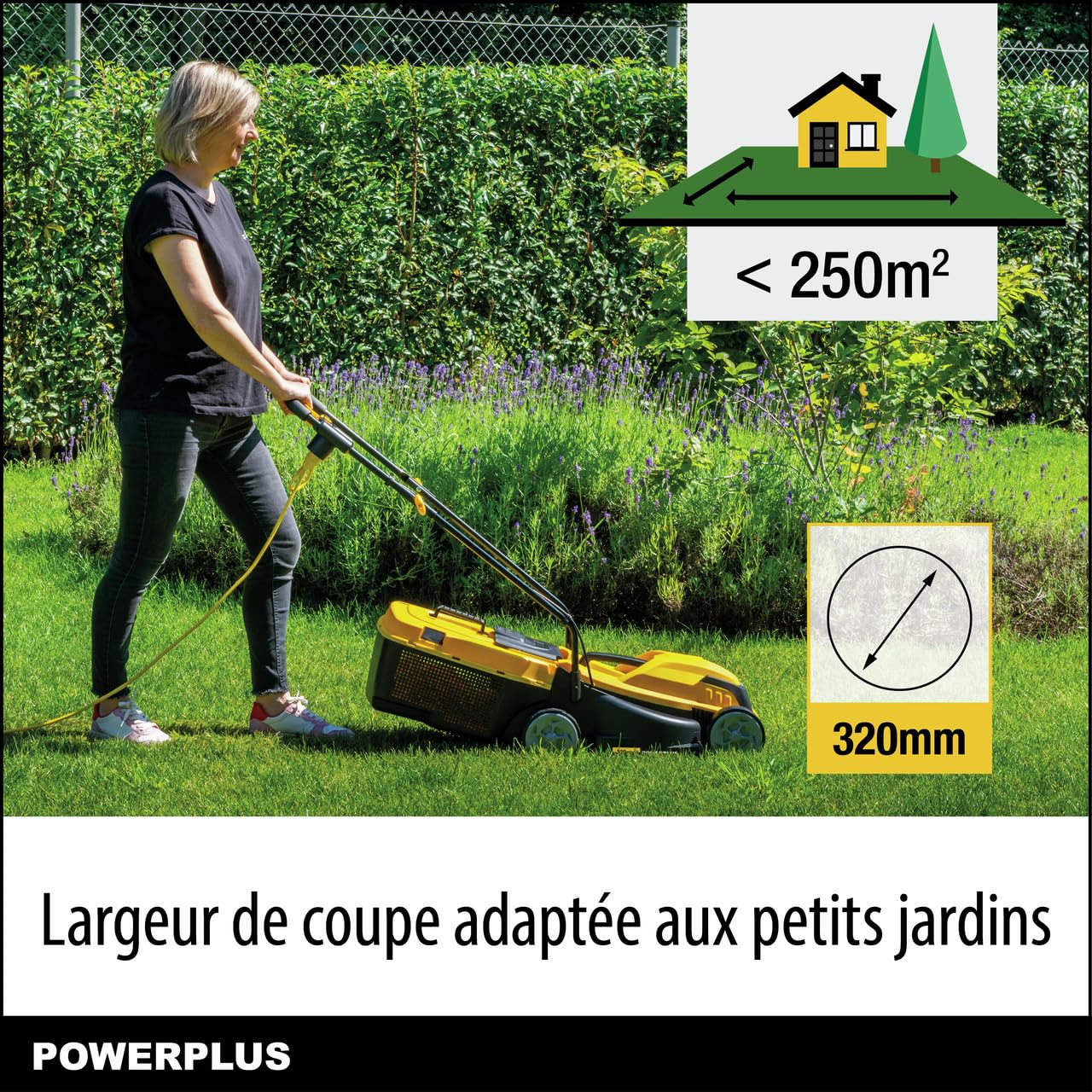 Tondeuse a Gazon électrique - POWERPLUS - POWEG62203-1000 W - 320 mm Ø - avec ramassage et éjection Arriere