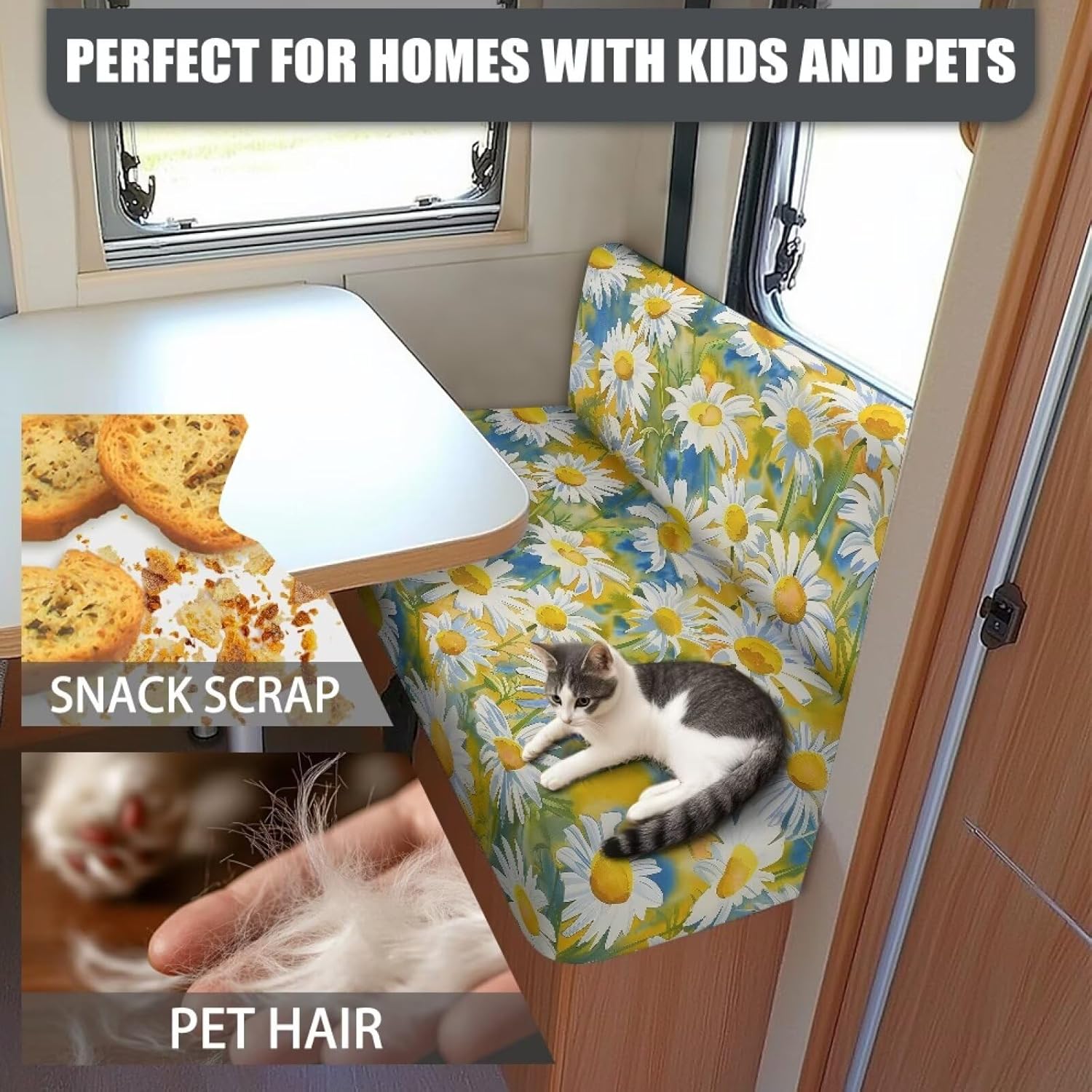 Daisy Washable RV Dinette Cushion Covers Stretch Bench Seats Couch Cushion Cover for Travel Trailer Loveseat Slipcovers for RV Camper Car