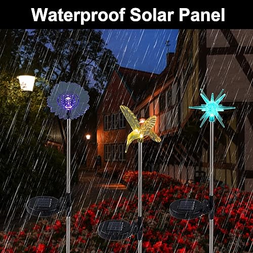 Miniatura 5 de Glintoper Paquete de 6 luces solares de estaca de jardín al aire libre, luces solares de figura de mariposa, iluminación LED multicolor cambiante