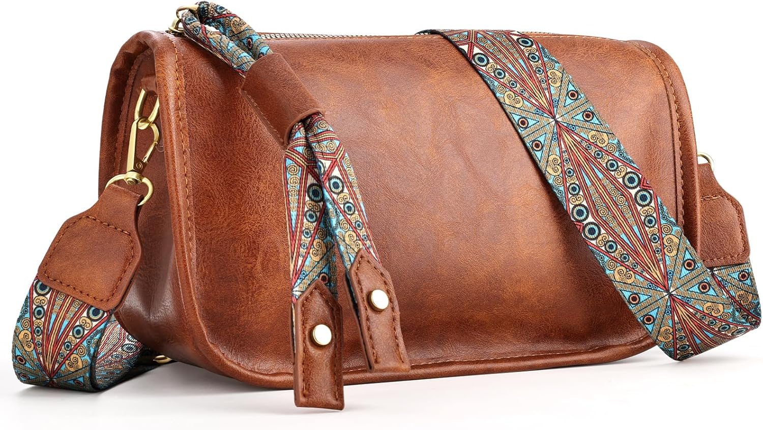 Vintage Crossbody Bags for Women, Vegan Leather Retro Cross Body Shoulder Handbag with Boho Strap Anti Theft Pocket | Decorated zipper, Boho strap, Anti theft, Spacious capacity, Ideal gift