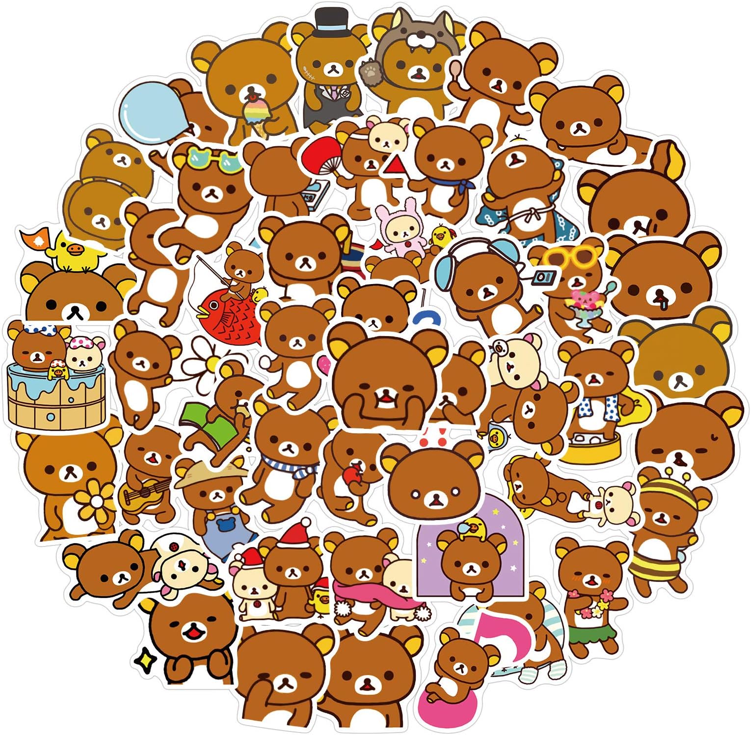 Kawaii Cartoon Bear Stickers 50PCS Laptop Stickers for Kids and Teens Vinyl Waterproof Sticker Pack for Skateboard Bike Water Bottles Hydro Flask Phone Suitcase, Rilakkuma