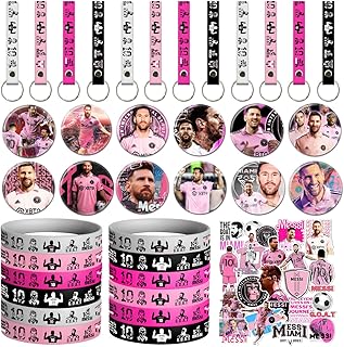 96pcs Soccer Star Birthday Party Favors, Soccer Themed Birthday Party Decorations Set Include 60pcs Stickers, 12pcs Button Pins, 12pcs Key Chains and 12pcs Bracelets for Football Fans Birthday Party
