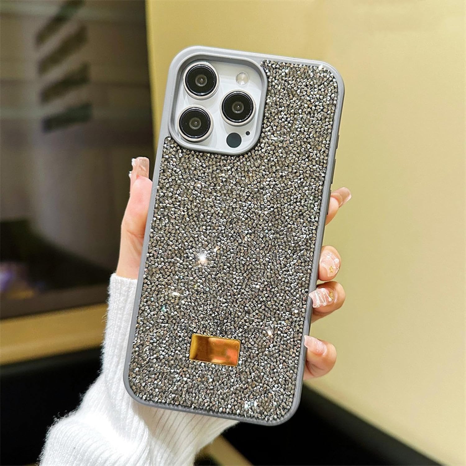 Luxury Phone Case for iPhone 15 14 Plus 16 Pro 13 12 11 Pro Max The Shiny Shockproof Back Cover Protective Shell(for iPhone 12/Titanium ash)