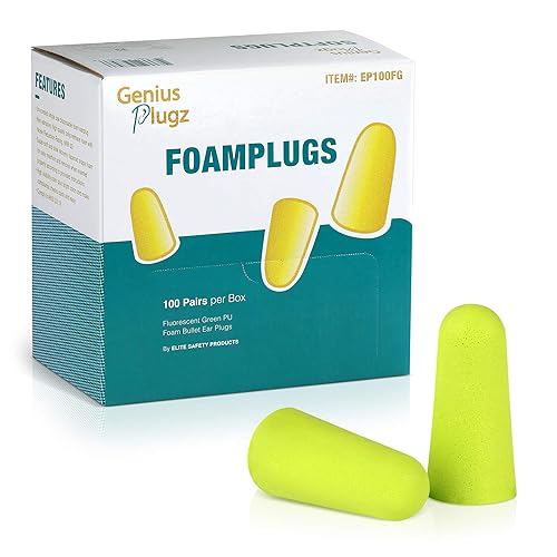 Genius Plugz Tapones desechables de espuma suave sin cable con cancelación de ruido, protección auditiva - 32 dB NRR, colores de alta visibilidad,
