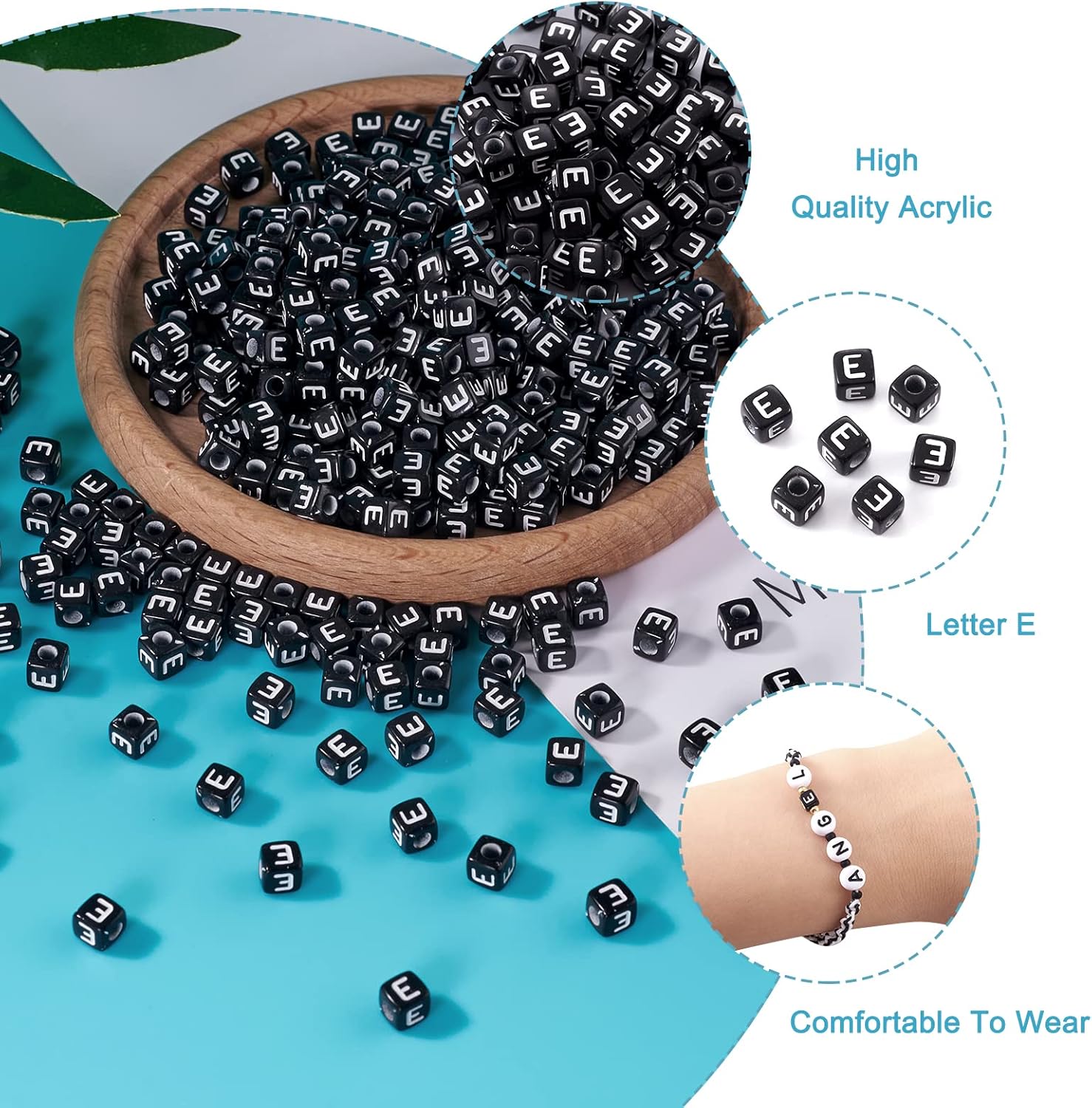 FASHEWELRY 500Pcs Cube Acrylic Letter Beads 5x5x5mm Black Square Letter E Alphabet Beads for DIY Bracelet Necklace Jewelry Making - Image 2