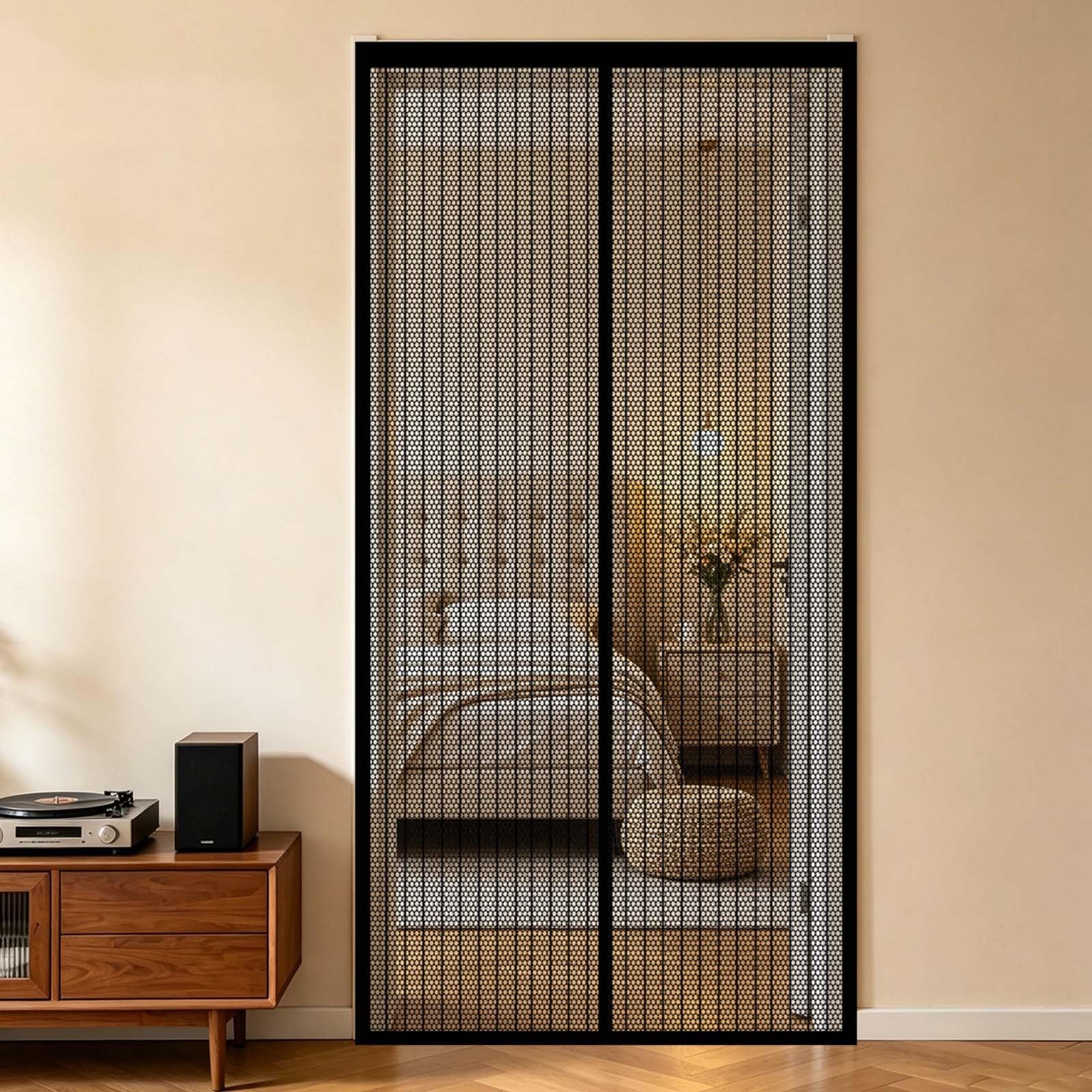 Magnetic Screen Door 92 x 224 cm with Powerful Magnets and Full Frame Magic Tape, Hands Free Closing Mosquito Door Screen Magnetic Fly Curtain for Bedroom, Sliding, Black