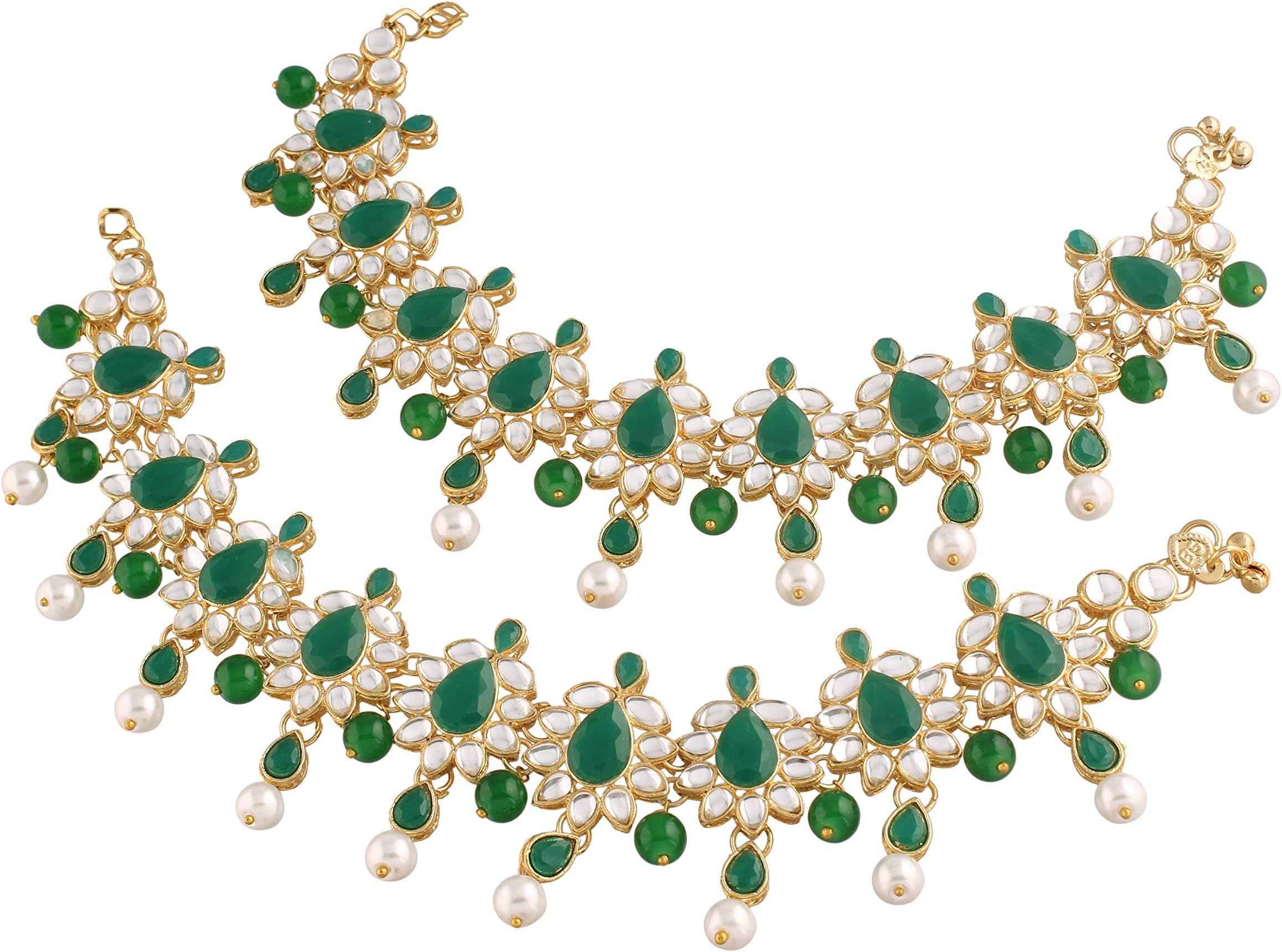 I Jewels Gold Plated Indian Traditional Bollywood Style Ethnic Kundan & Pearl Anklet/Payal Barefoot Jewelry for Women (A037-38G)