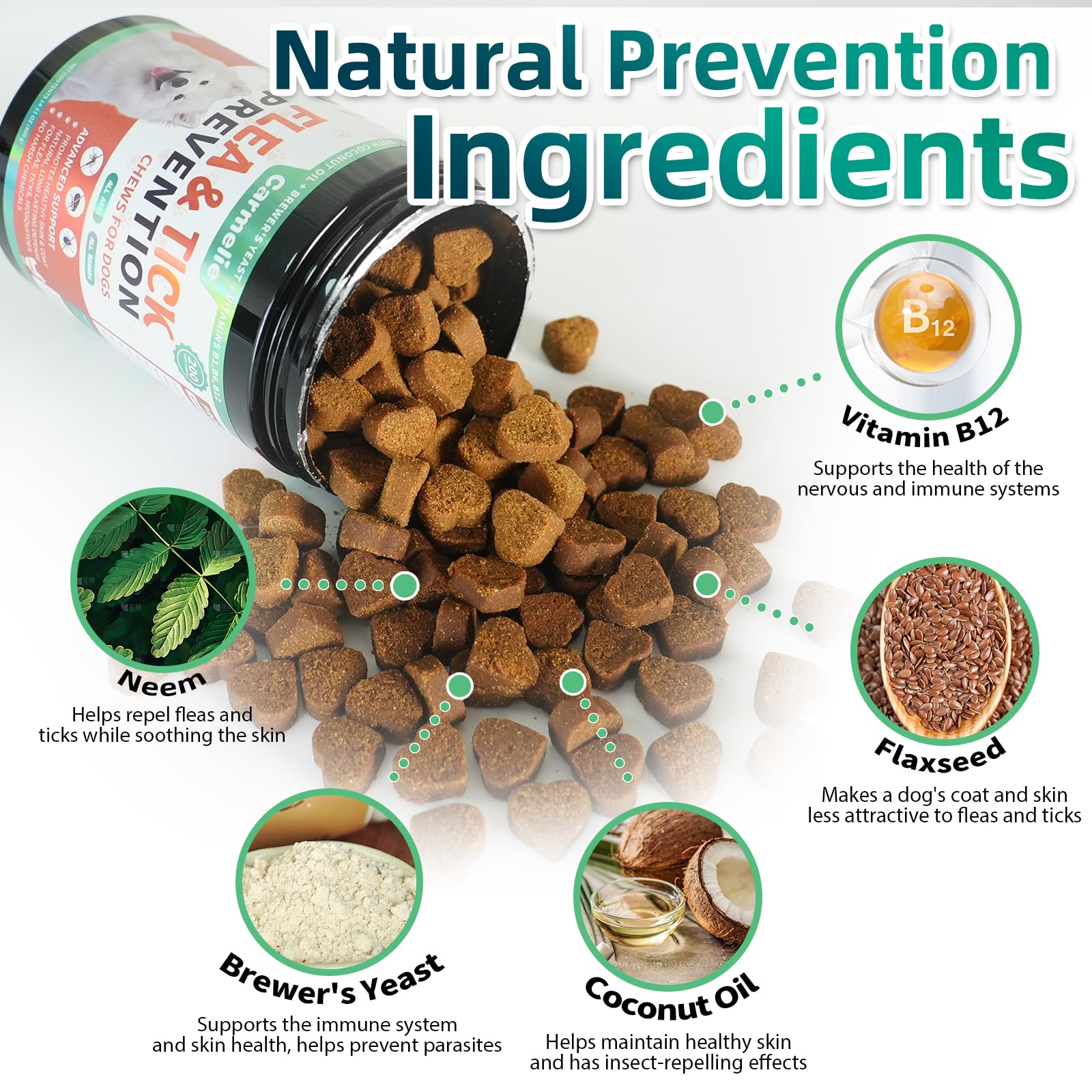 Carmelie Flea and Tick Chewables for Dogs, 200 Soft Chews Natural Dog Flea and Tick Prevention Chews - Image 3