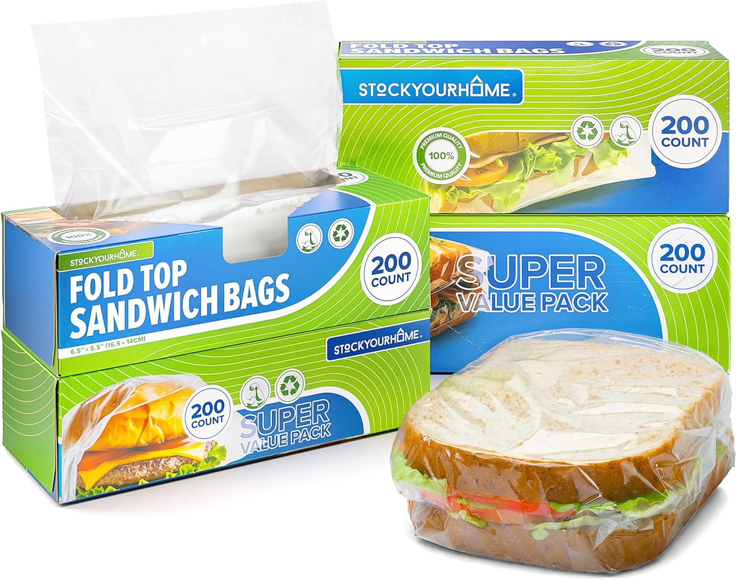 Clear Fold Top Sandwich Bags 800 Count, Bulk Disposable Plastic Sandwich Bags with Fold and Close Design for Every Day Use, Fold Over Bags for Chefs, Restaurants, or Caterers, Stock Your Home