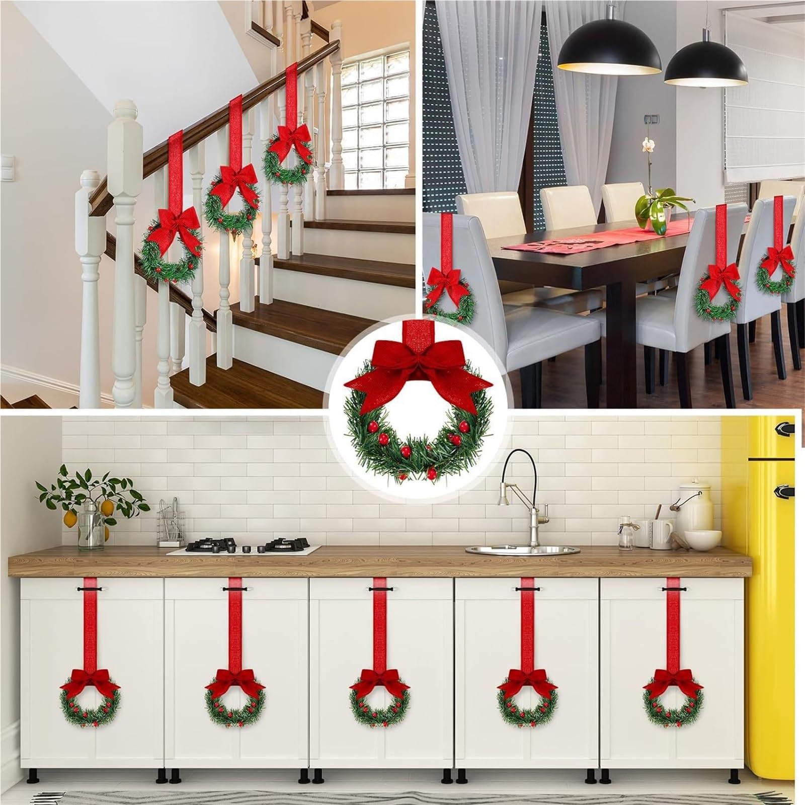 6 Coronas navideñas pequeñas for Puerta de Entrada, Campanas Artificiales Rojas de Navidad, Corona de Bayas for gabinete, Ventana, decoración de Pared del hogar Corona
