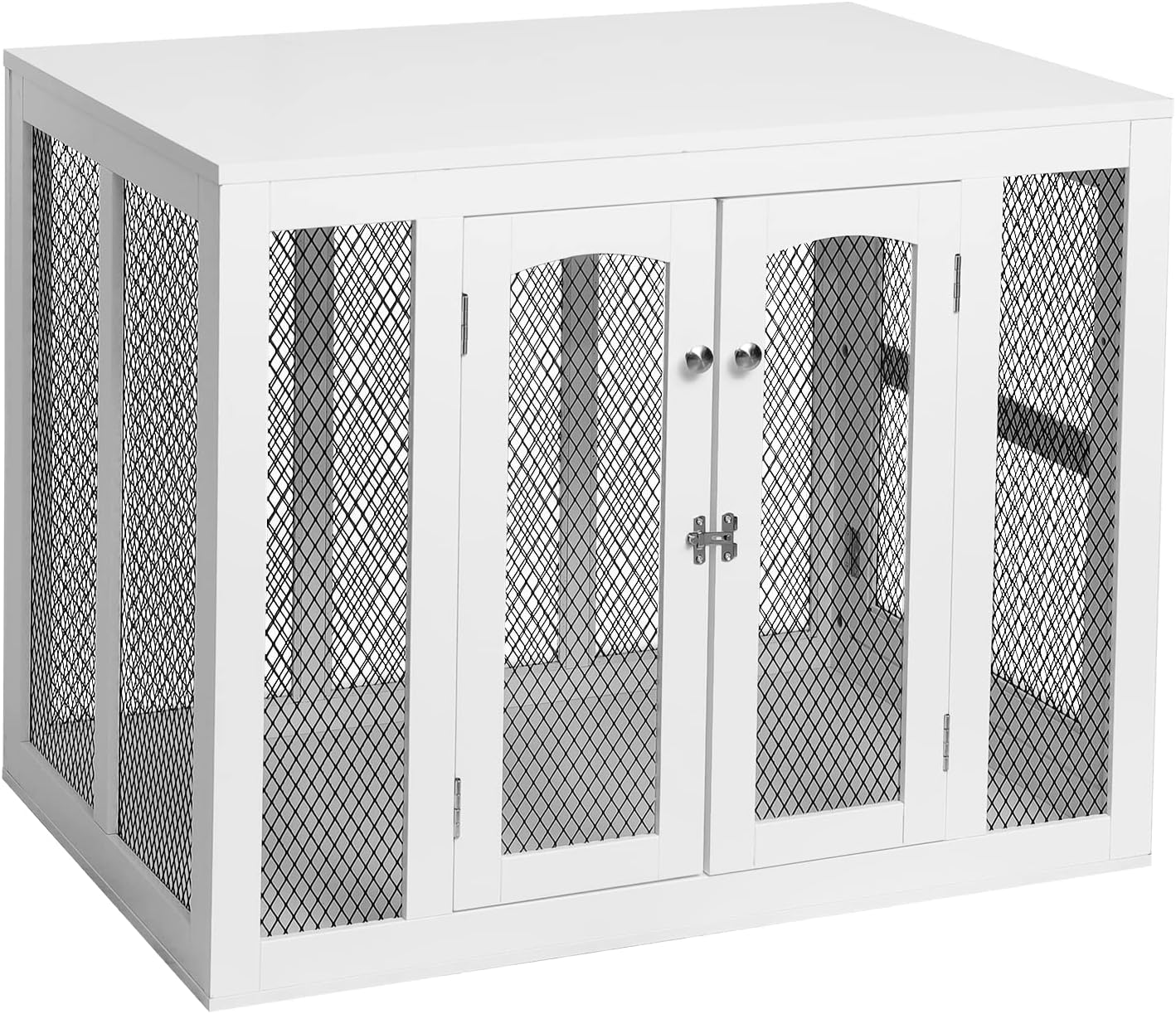 Scurrty Dog Crate Furniture Wooden Dog House Large Dog Crate with Double Doors End Table, Large Medium Small Dog House Kennel Indoor Use with Cushion