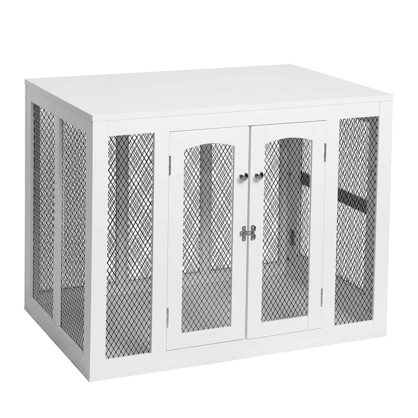 Scurrty Dog Crate Furniture Wooden Dog House Large Dog Crate with Double Doors End Table, Large Medium Small Dog House Kennel Indoor Use with Cushion
