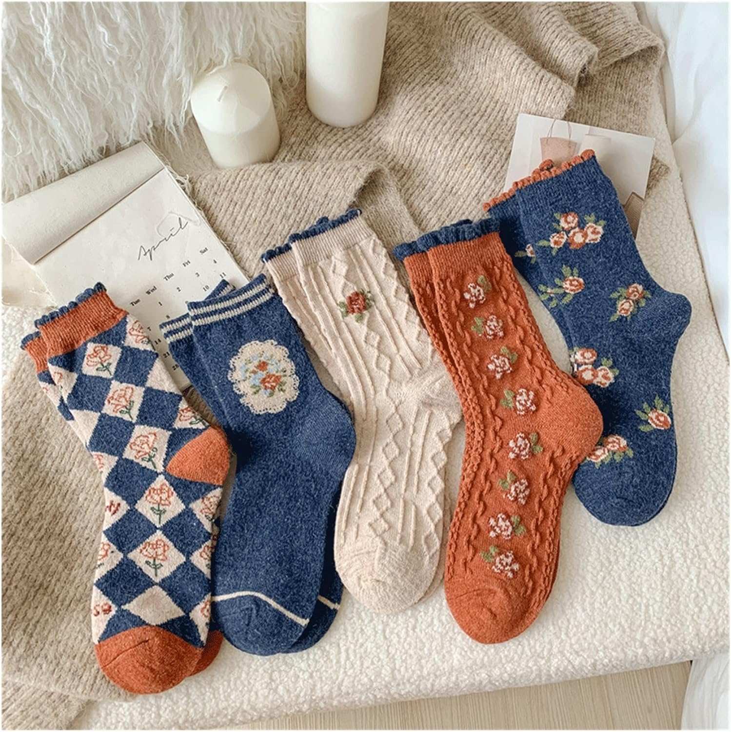 Autumn and Winter Socks Women's Thickened Warm Mid-Tube Socks Retro Long Socks