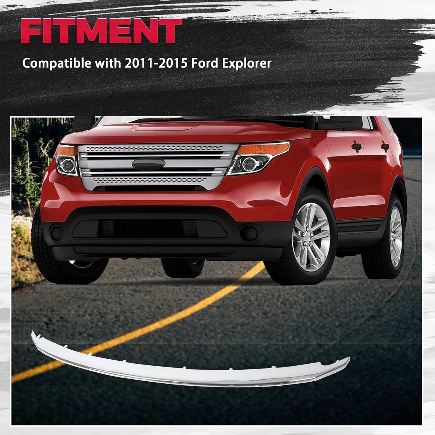 HECASA Upper Grill Trim Compatible with 2011-2015 Ford Explorer Front Grille Molding Chrome Replacement for FO1217105 BB5Z8200AA