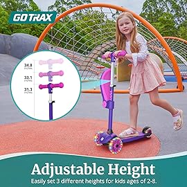 Gotrax KS3 Kids Kick Scooter, LED Lighted Wheels, Adjustable Handlebars and Removable Seat, Lean-to-Steer & Widen Anti-Slip Deck, 3 Wheel Scooter for Kids Ages 3-8 and up to 100 Lbs (DarkViolet)