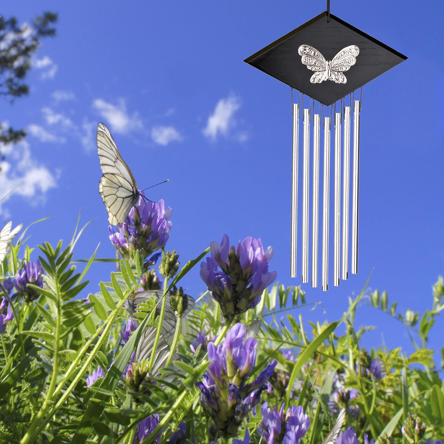 Woodstock Chimes - The Original Guaranteed Musically Tuned Chime, Butterfly Harp Chime, Silver